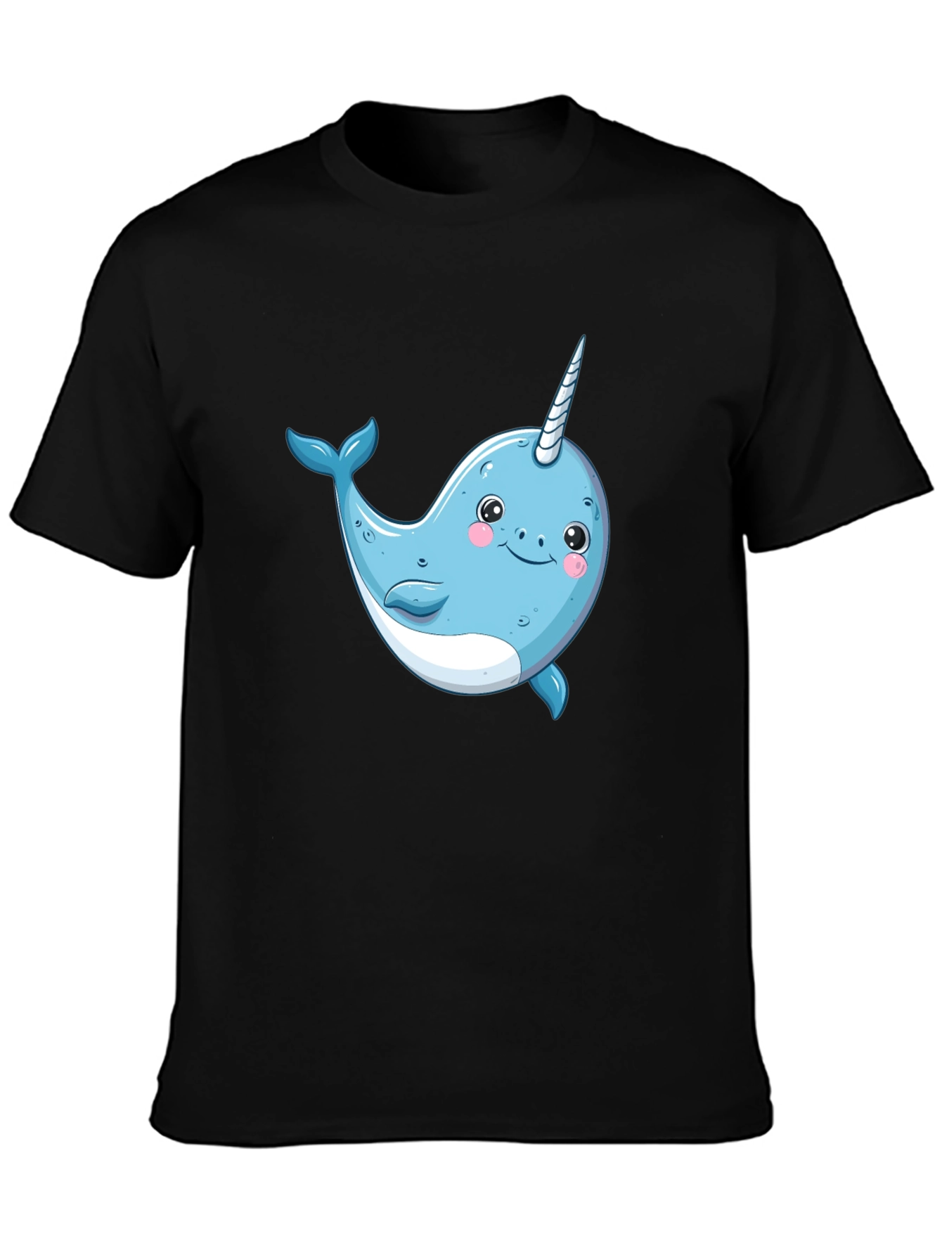 Black Cute Narwhal Graphic Tee - Black Cotton T-Shirt view 3
