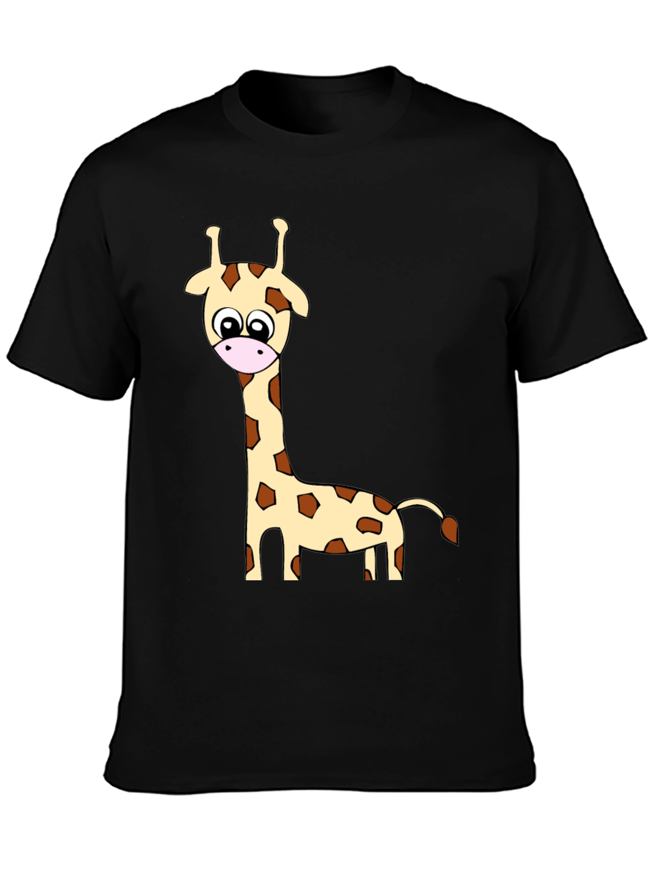 Black Cartoon Giraffe Print Crew Neck T-Shirt view 3