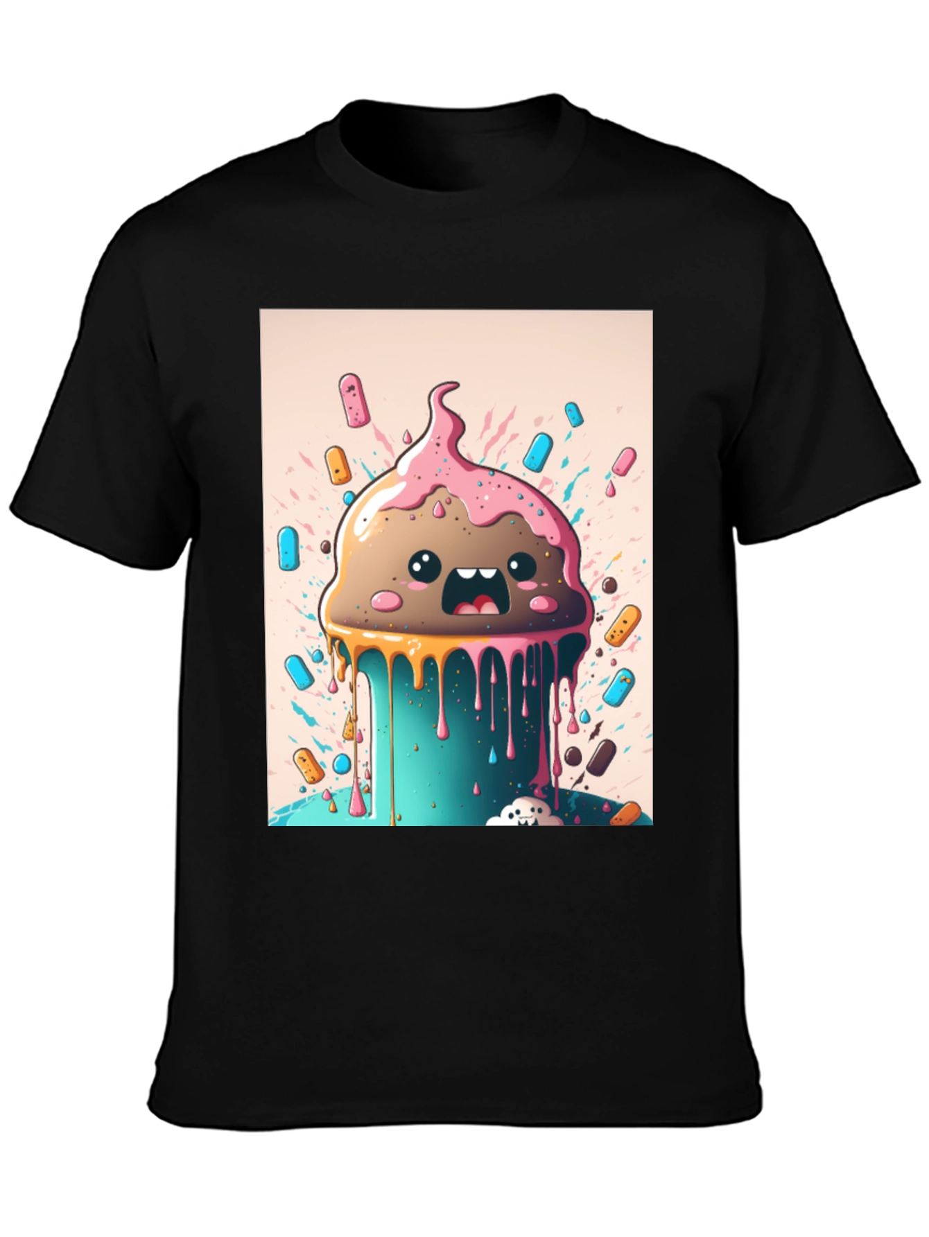 Black Kawaii Melting Ice Cream Graphic Tee view 3