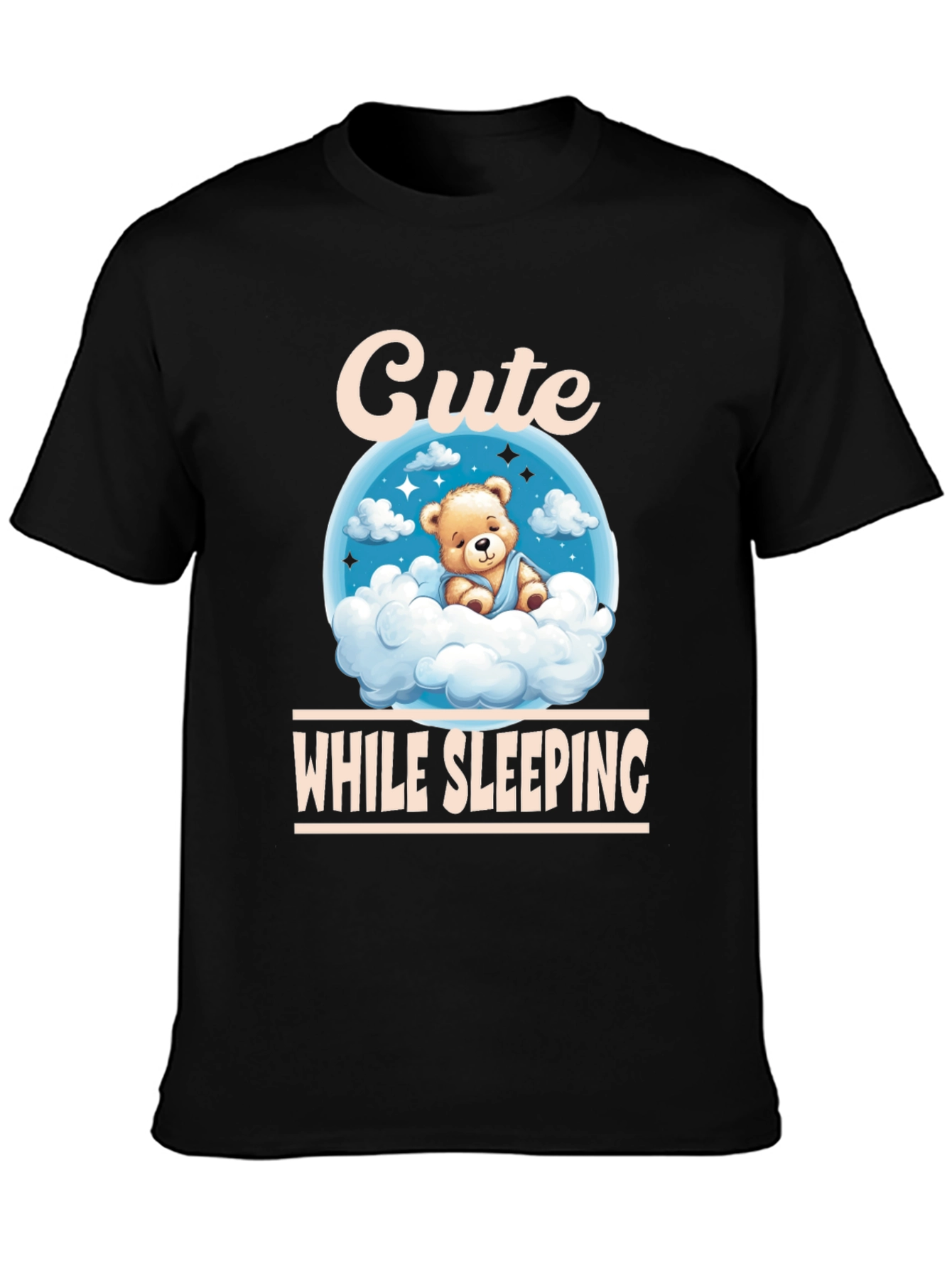 Black Cute While Sleeping Black T-Shirt view 3