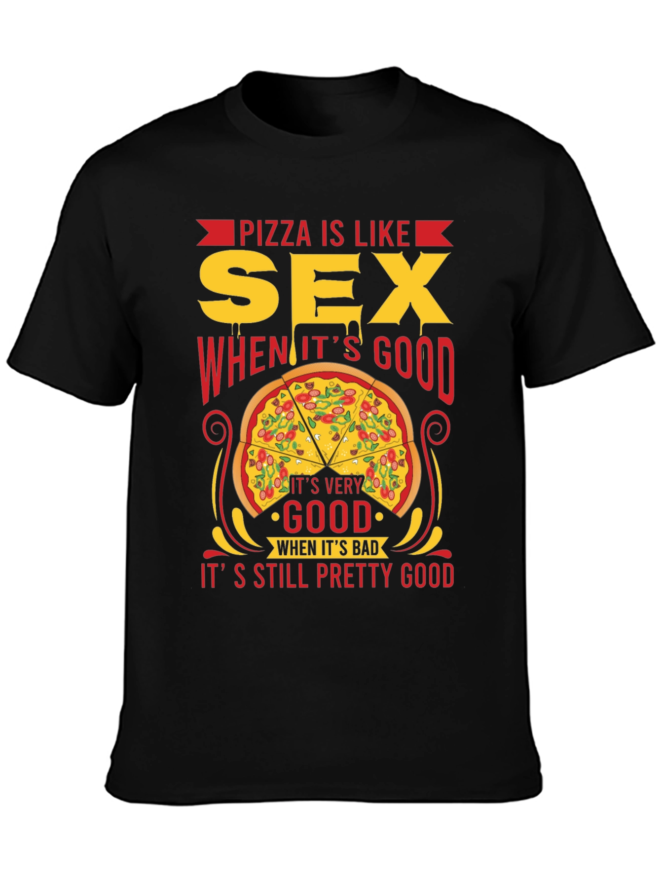 Black Pizza & Sex Funny Graphic T-Shirt view 3