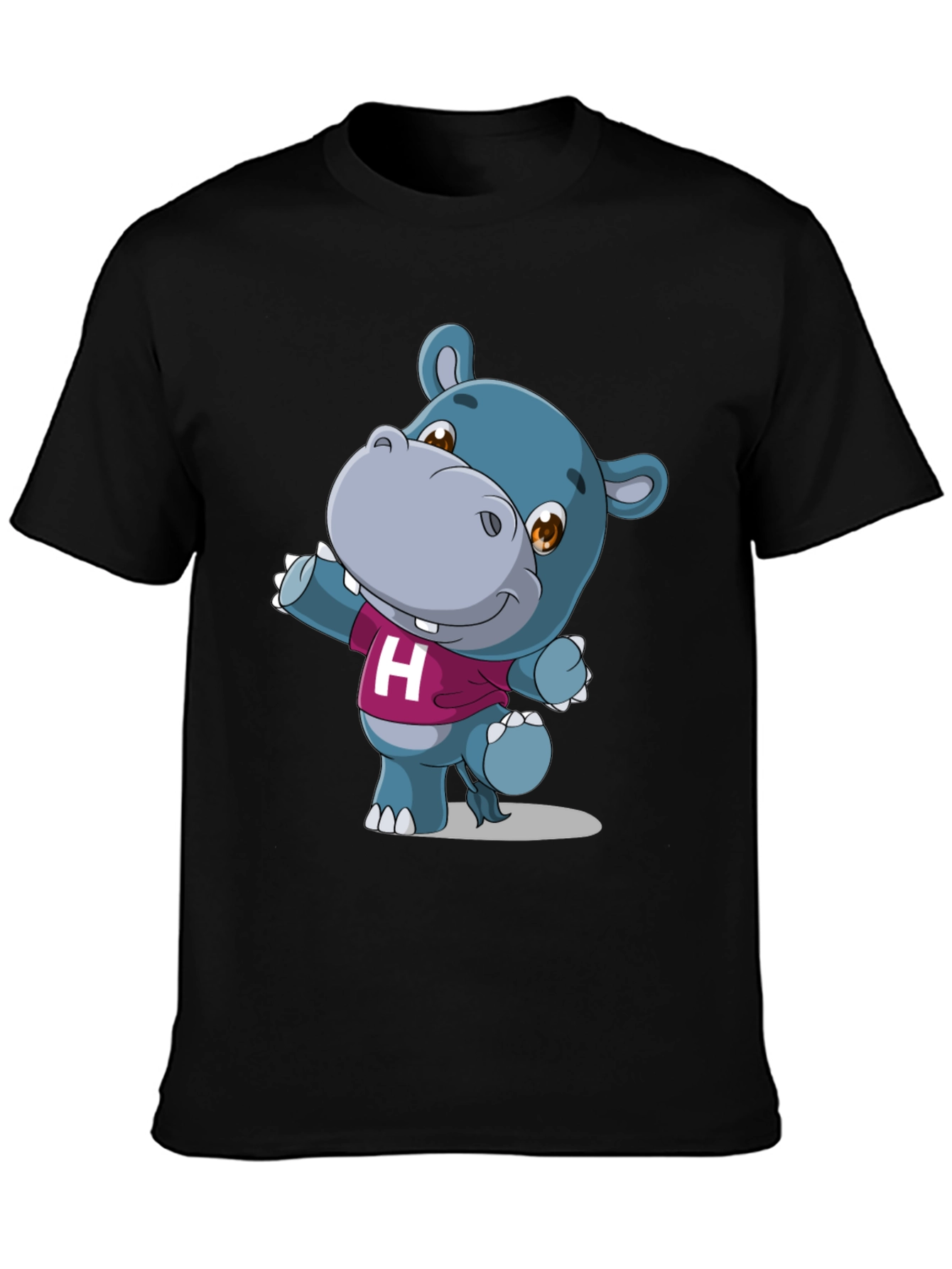 Black Cute Hippo Graphic Tee - Black Unisex Shirt view 3