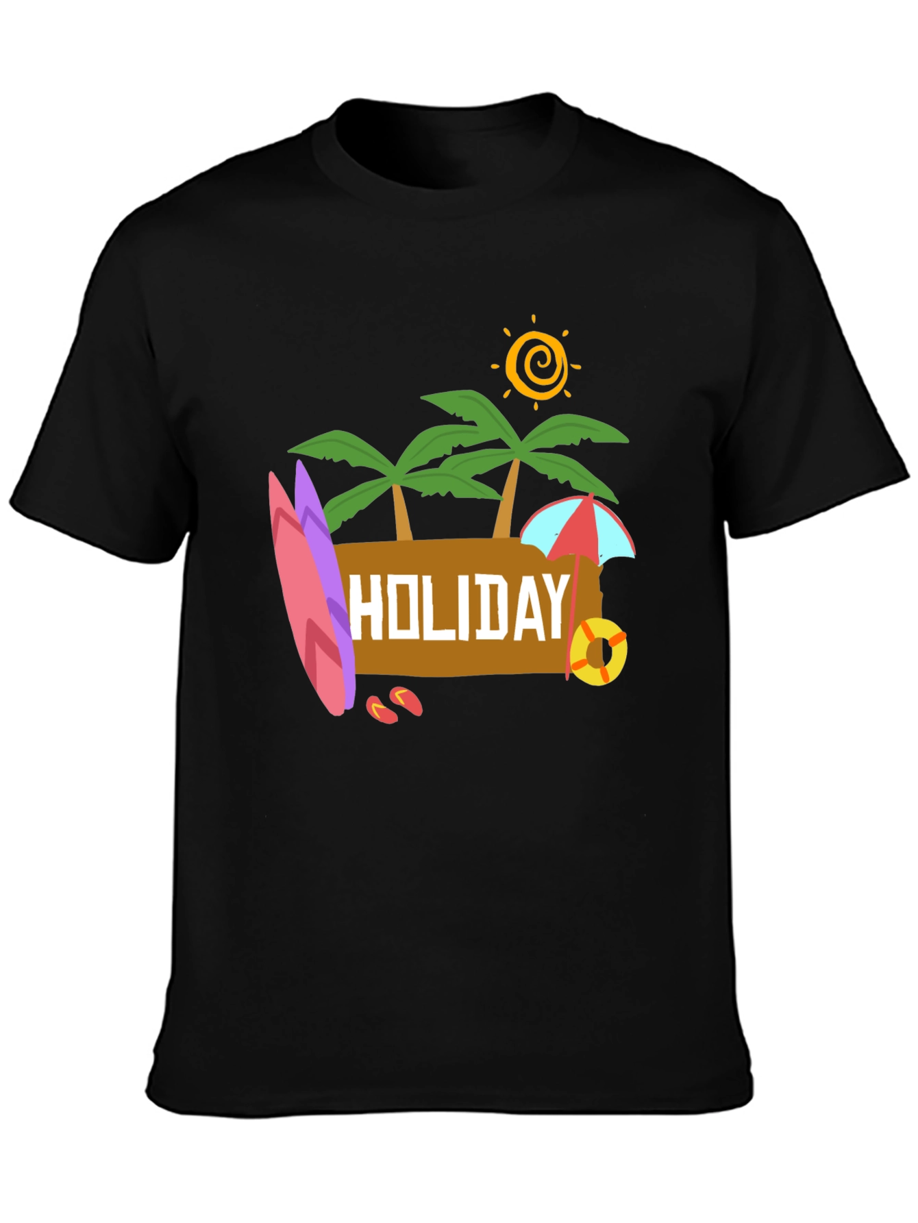 Black Holiday Beach T-Shirt - Black Cotton Tee view 3