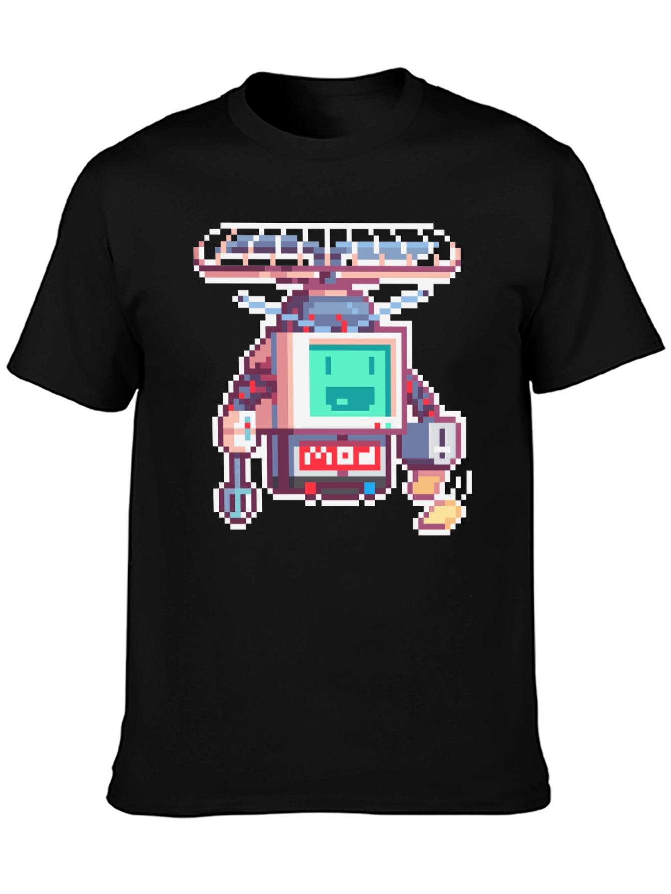 Black Retro Pixel Robot Graphic T-Shirt view 3
