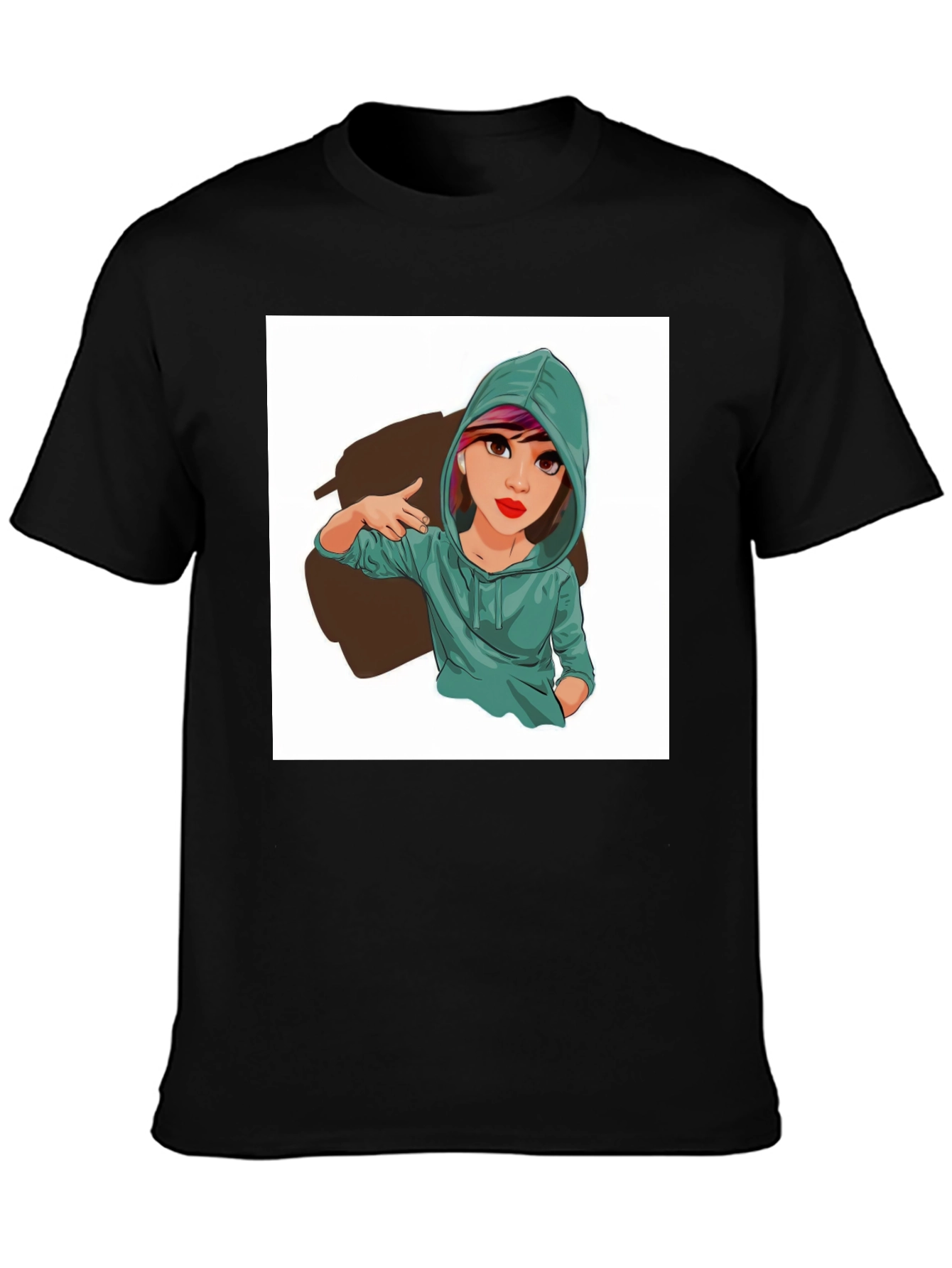 Black Cartoon Girl Graphic Print Tee - Trendy Casual Style view 3