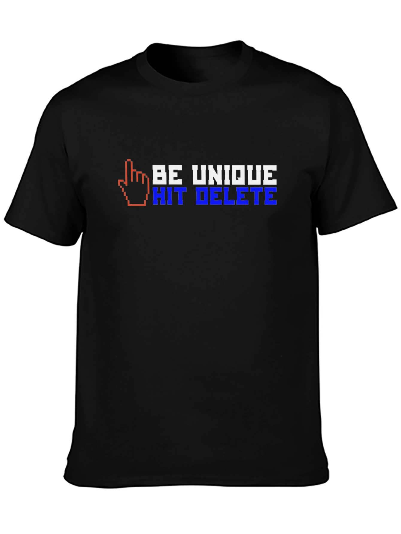 Black Be Unique T-Shirt - Hit Delete Funny Pixel Graphic Tee view 3
