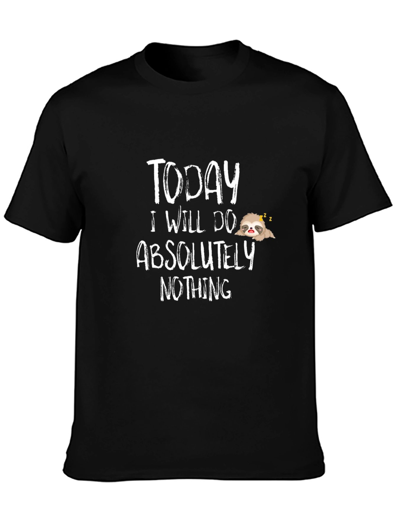 Black Funny Sloth 'Today I Will Do Nothing' Black T-Shirt view 3