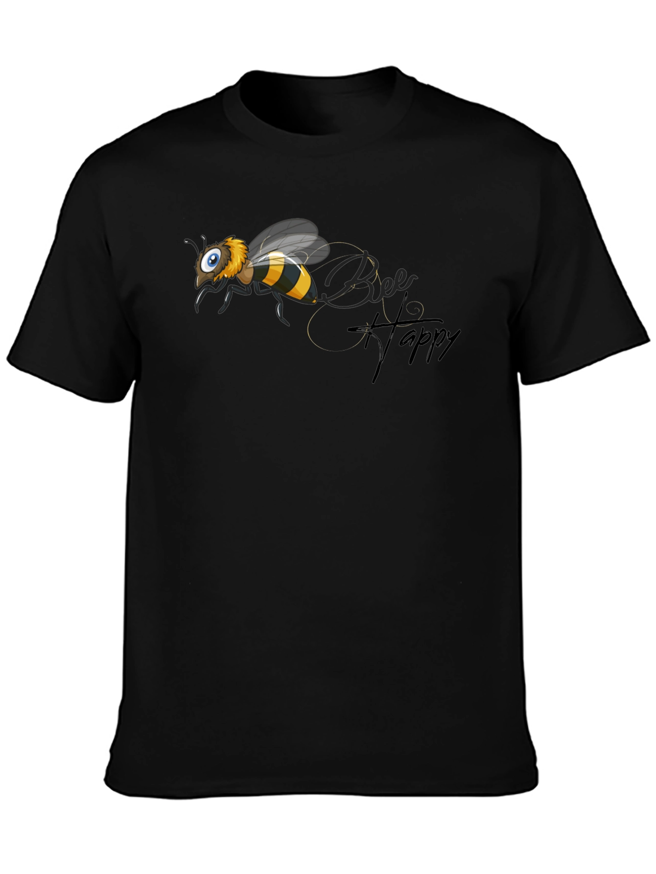 Black Bee Happy T-Shirt - Black Graphic Tee view 3