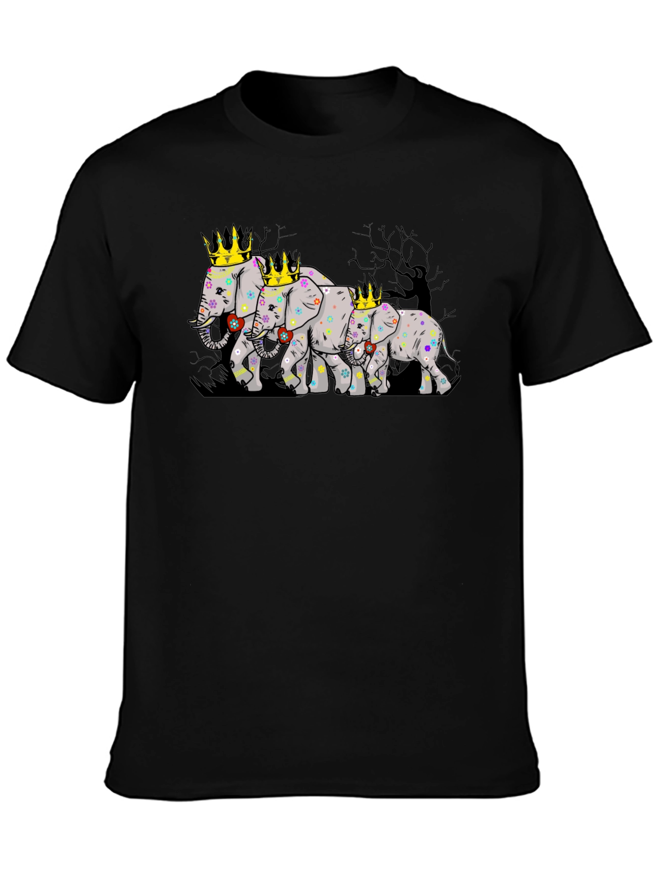 Black Elephant Family Crowned T-Shirt view 3