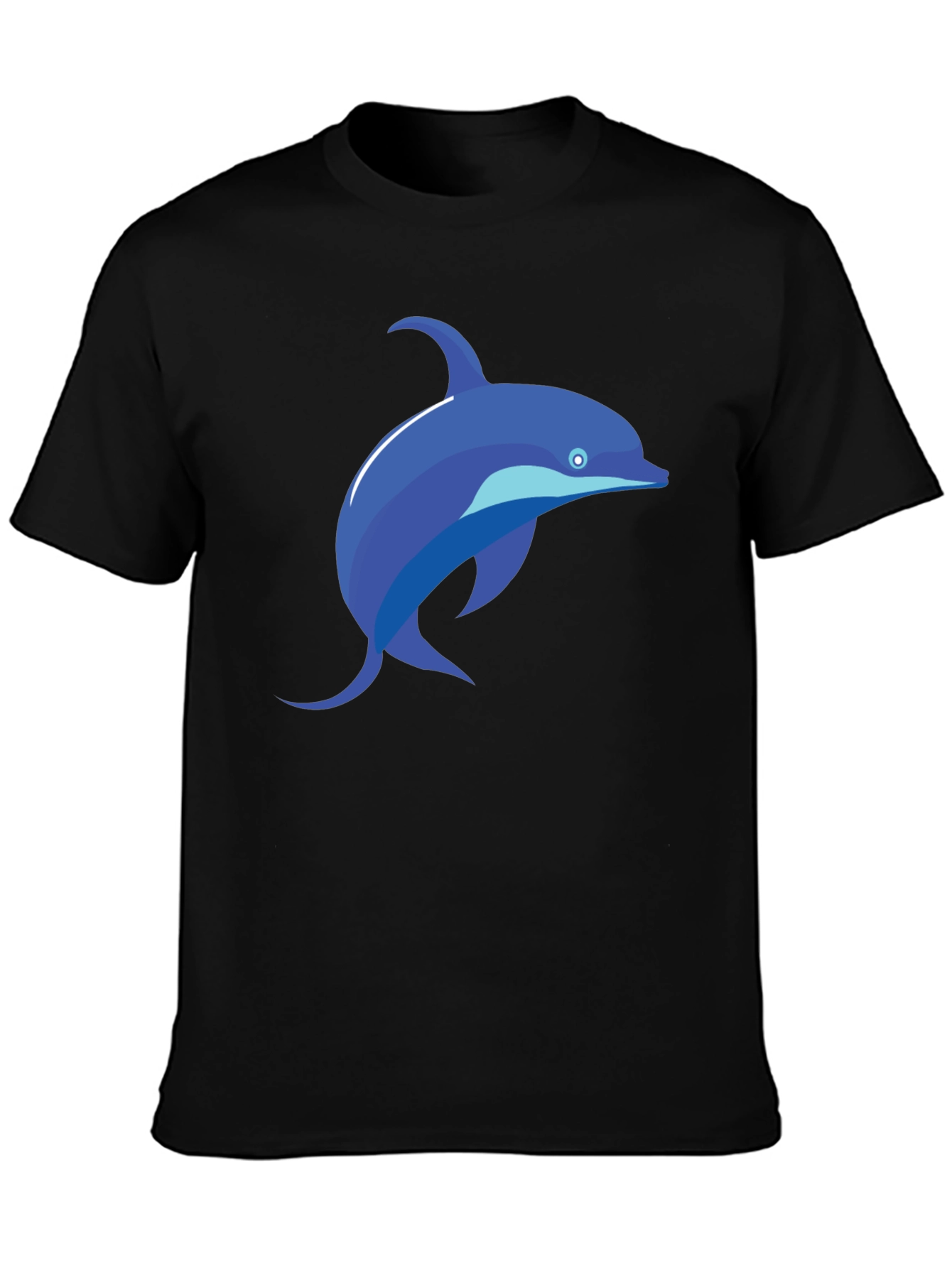 Black Black T-Shirt with Blue Dolphin Graphic Tee view 3