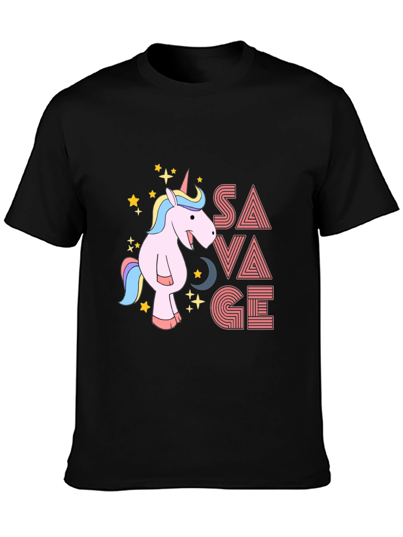 Black Savage Unicorn Graphic Tee - Black Cotton view 3