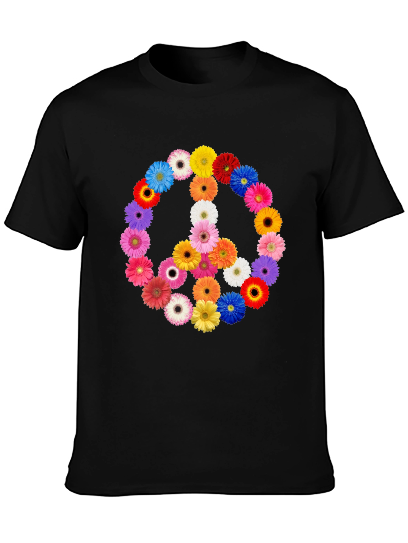 Black Floral Peace Sign Black T-Shirt view 3