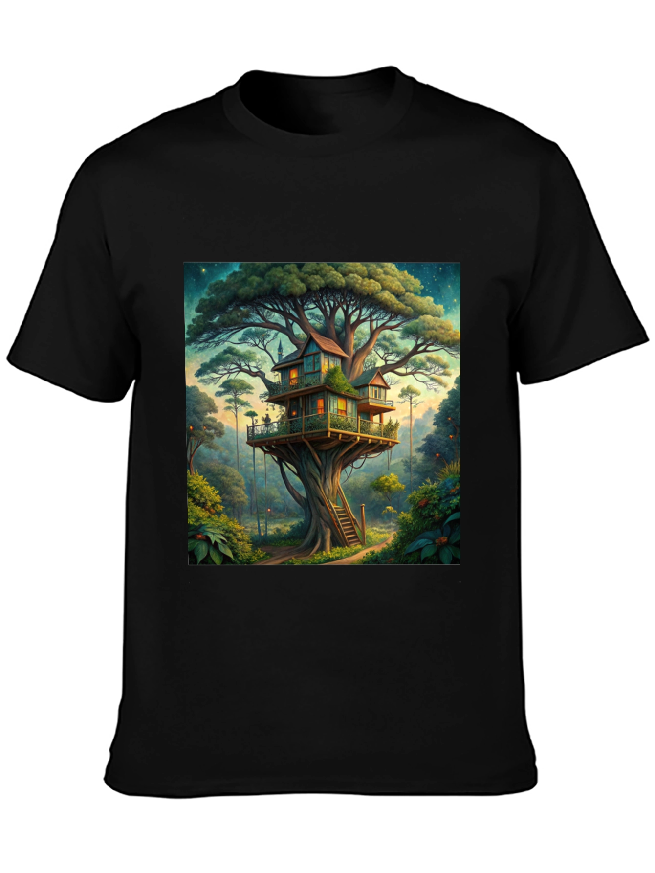Black Treehouse Graphic Tee - Nature Lover's T-Shirt view 3