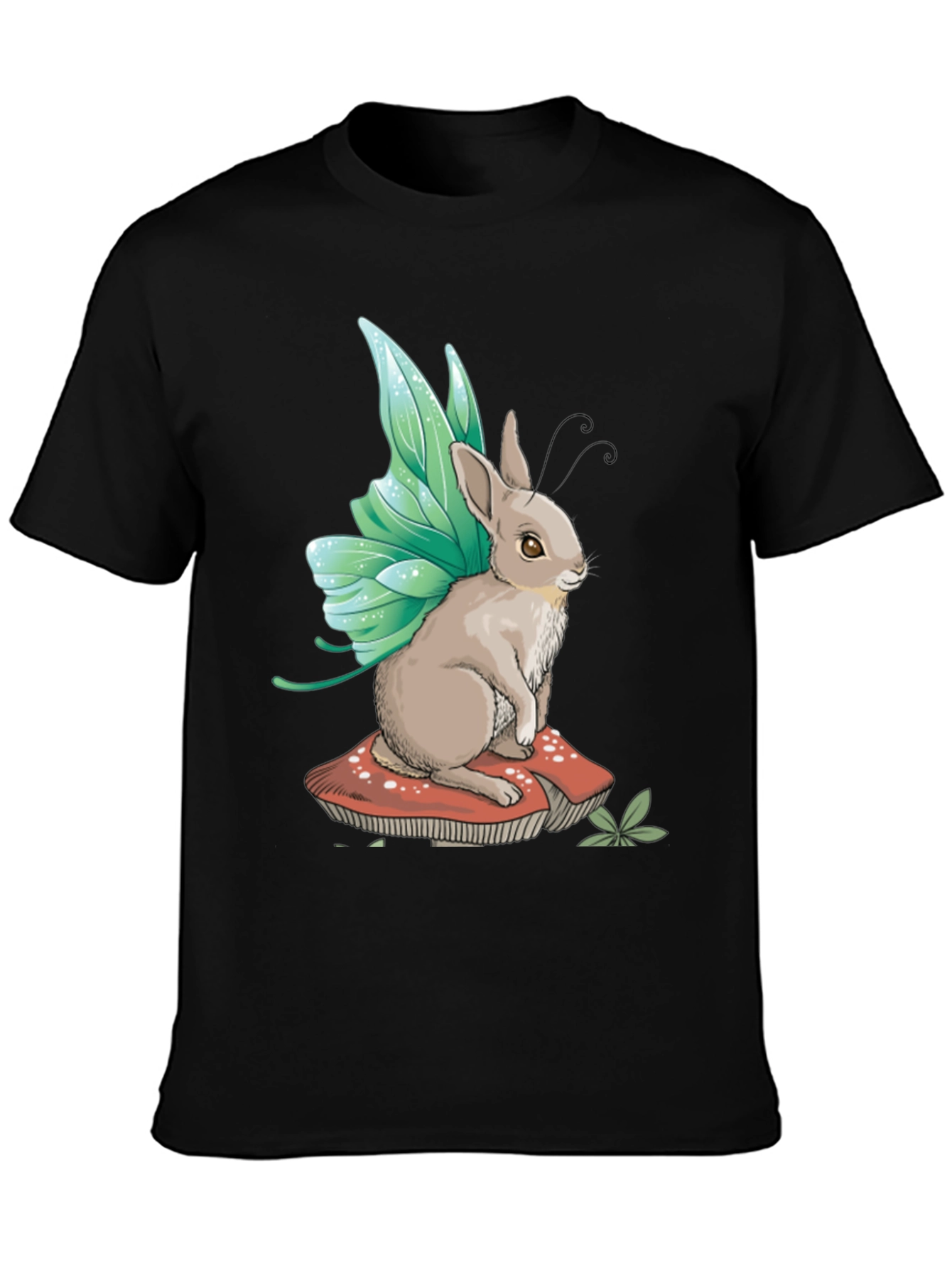 Black Fairy Rabbit Graphic Tee - Fantasy Creature T-Shirt view 3