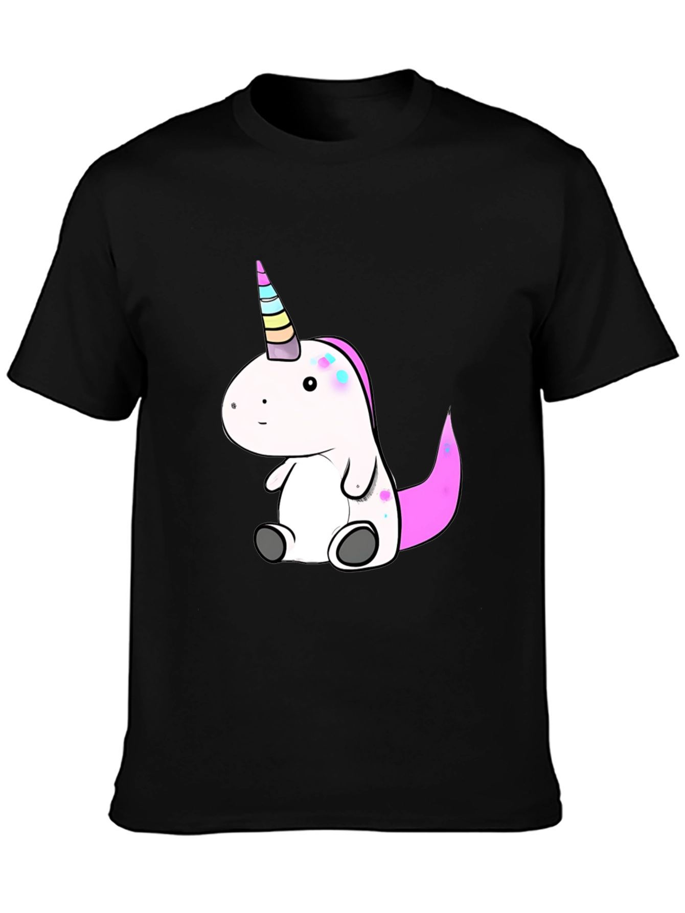 Black Cute Unicorn Graphic Tee - Black Cotton T-Shirt view 3