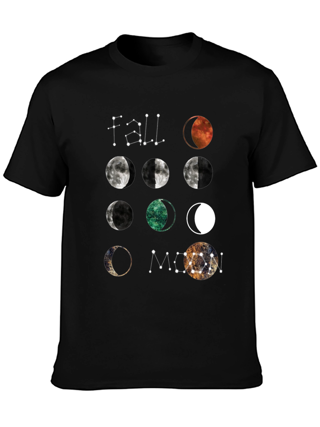 Black Moon Phases Graphic T-Shirt - Celestial Design view 3