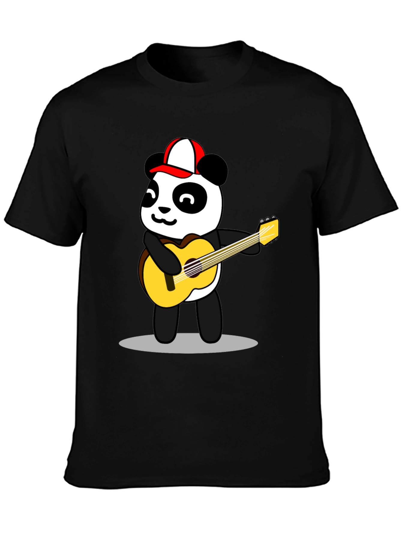 Black Cool Panda Guitarist Graphic Tee - Black Cotton T-Shirt view 3