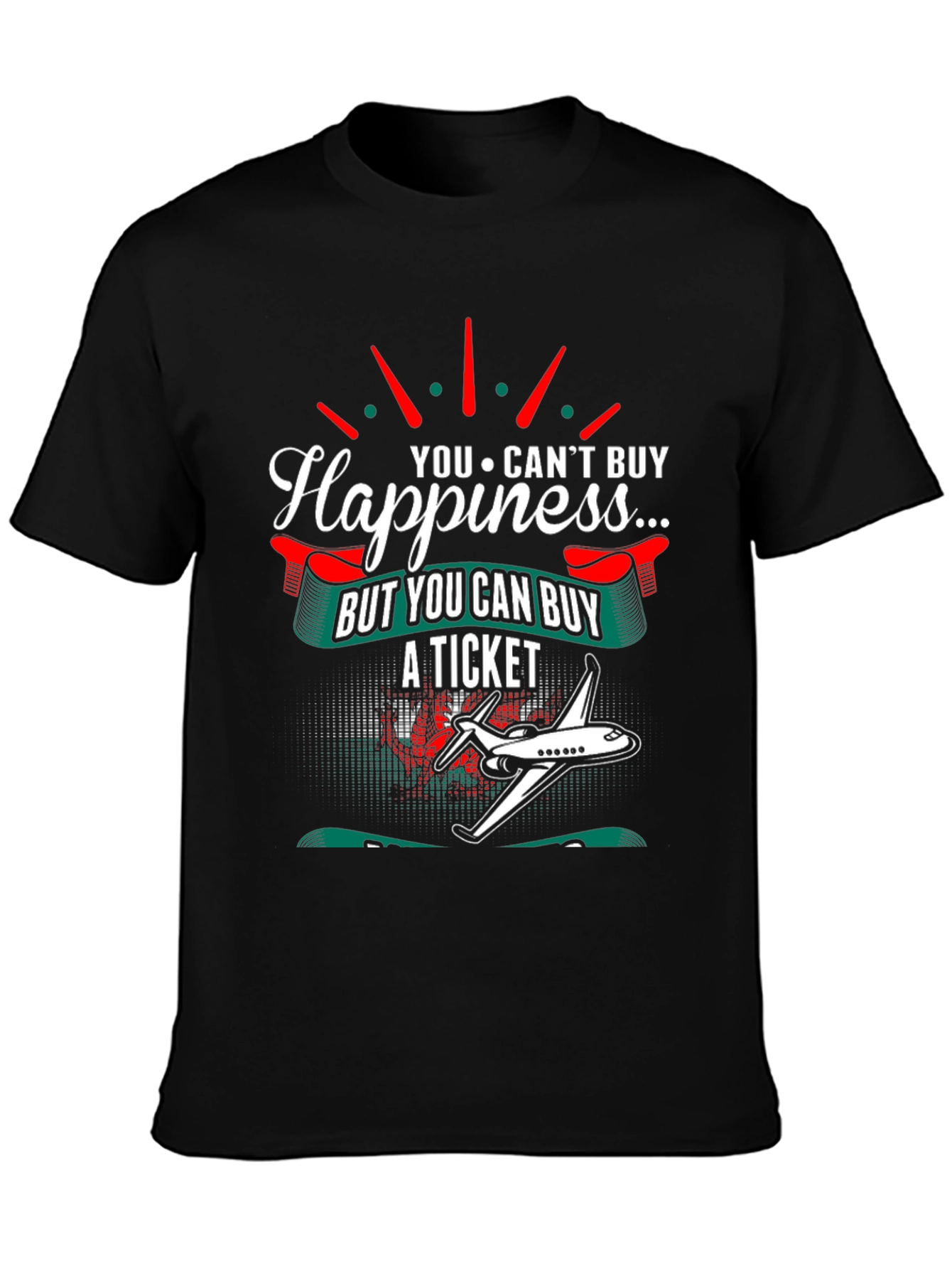 Black Happiness Ticket Graphic Tee - Airplane Travel Shirt view 3