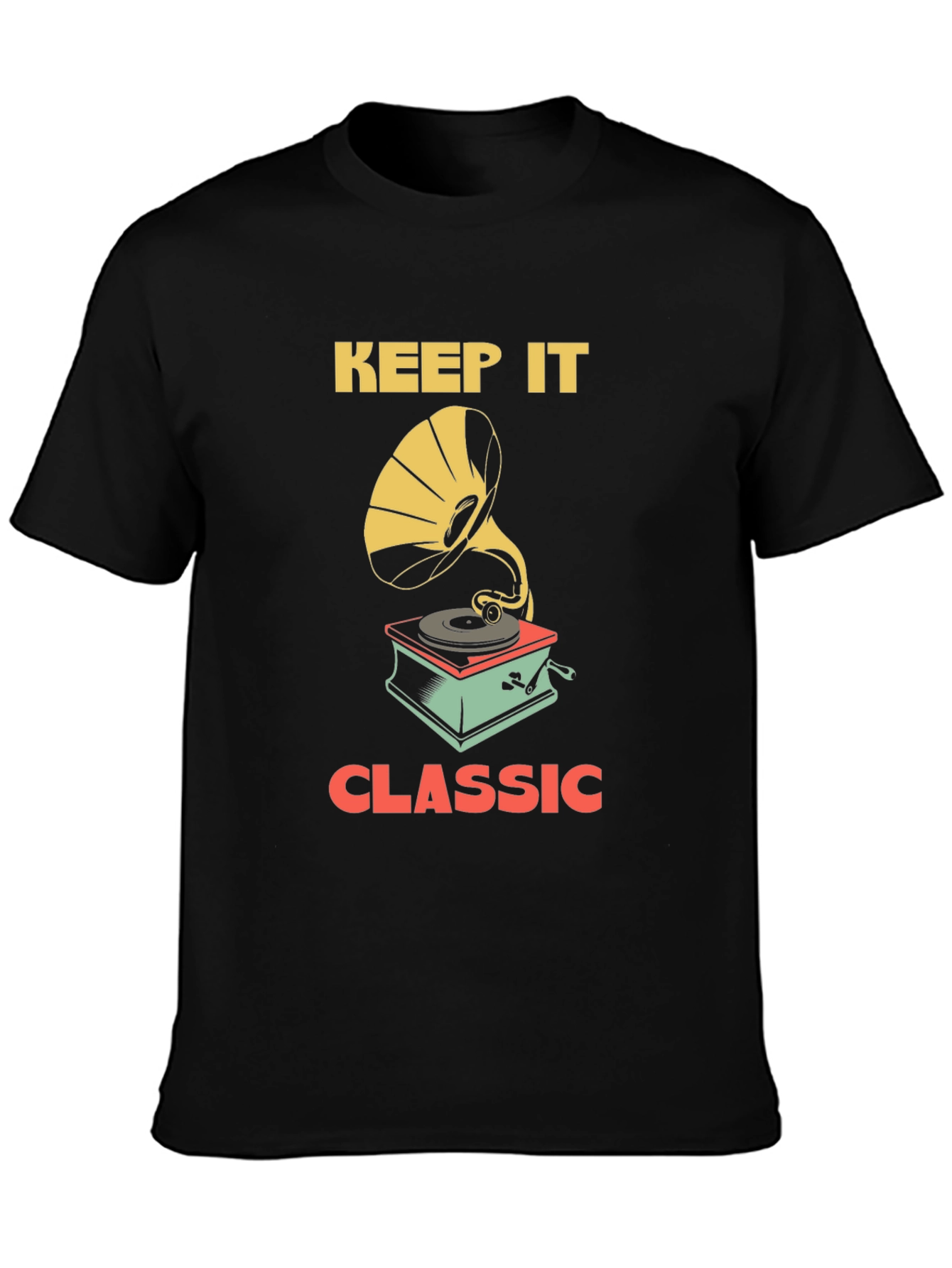 Black Keep It Classic Tee - Vintage Gramophone Design view 3