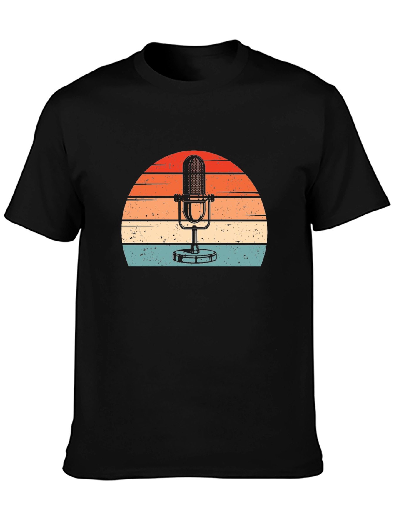 Black Vintage Microphone Sunset Graphic Tee view 3