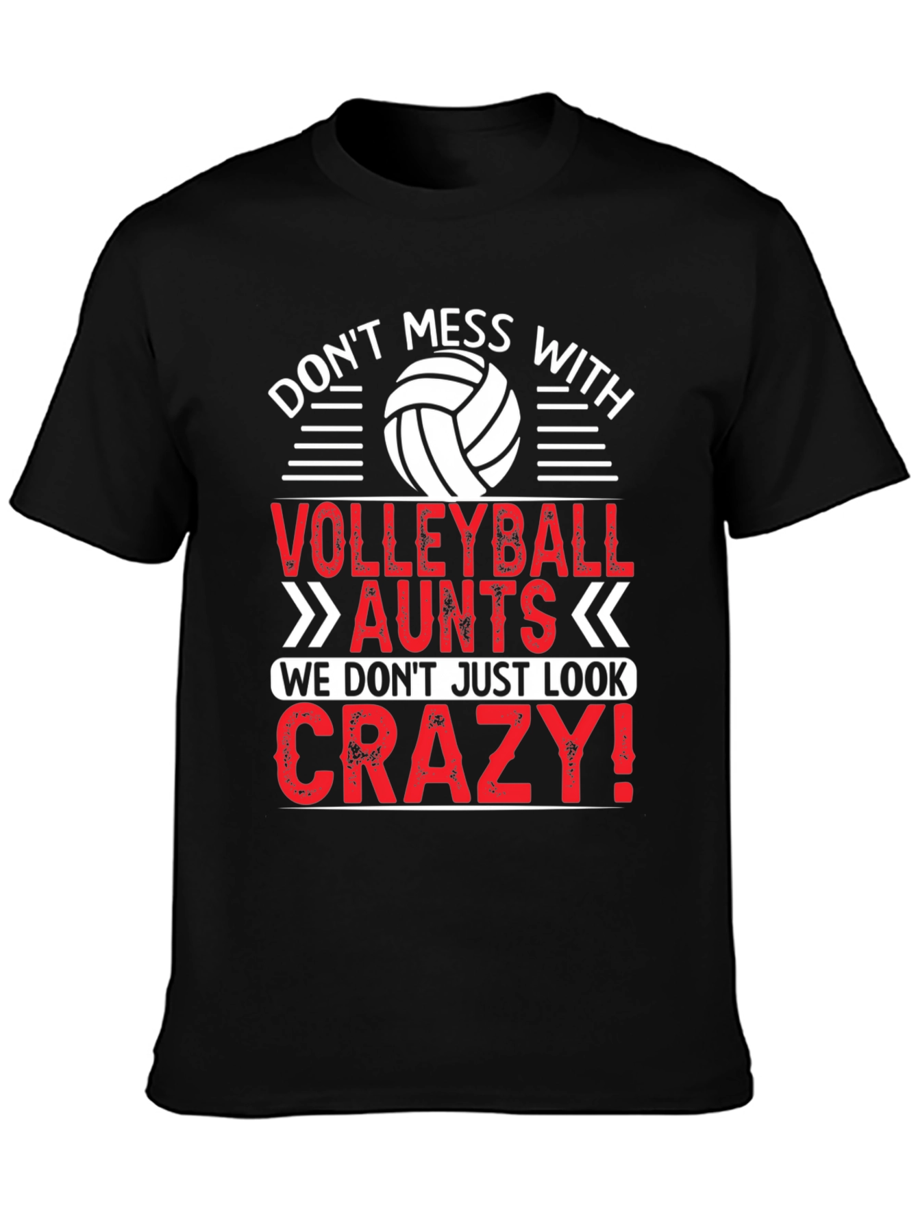 Black Volleyball Aunts Crazy Look T-Shirt view 3