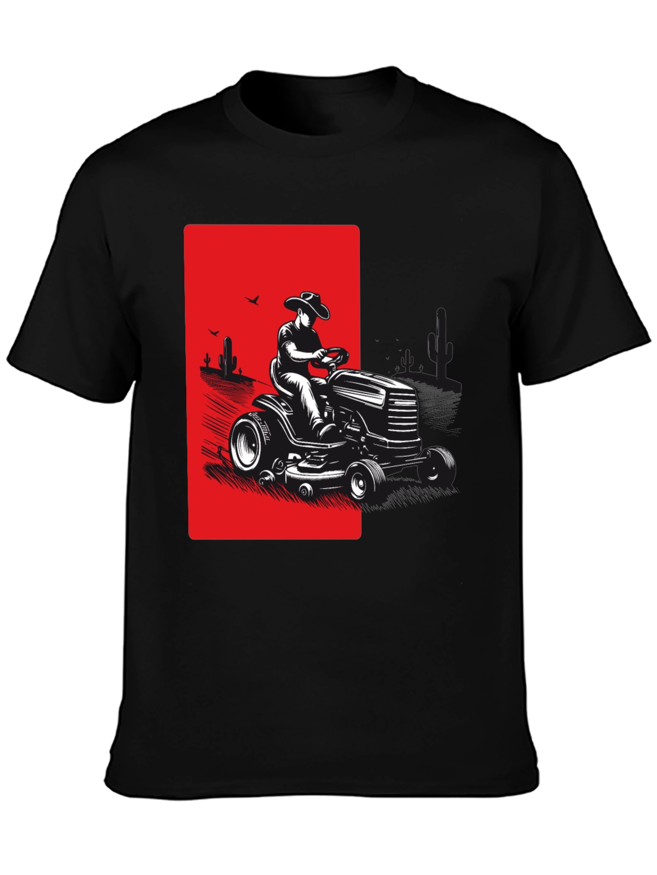 Black Cowboy Lawn Mower Graphic Tee - Black view 3