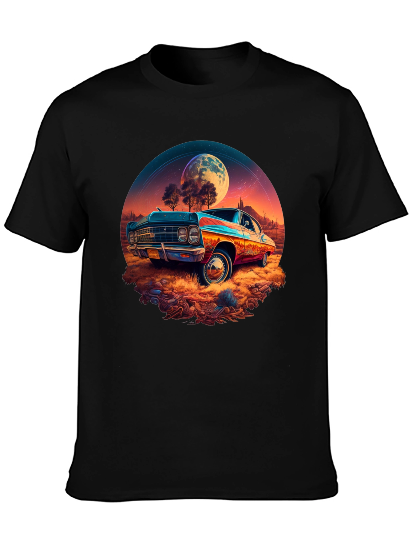Black Vintage Car Moonscape Graphic Tee view 3