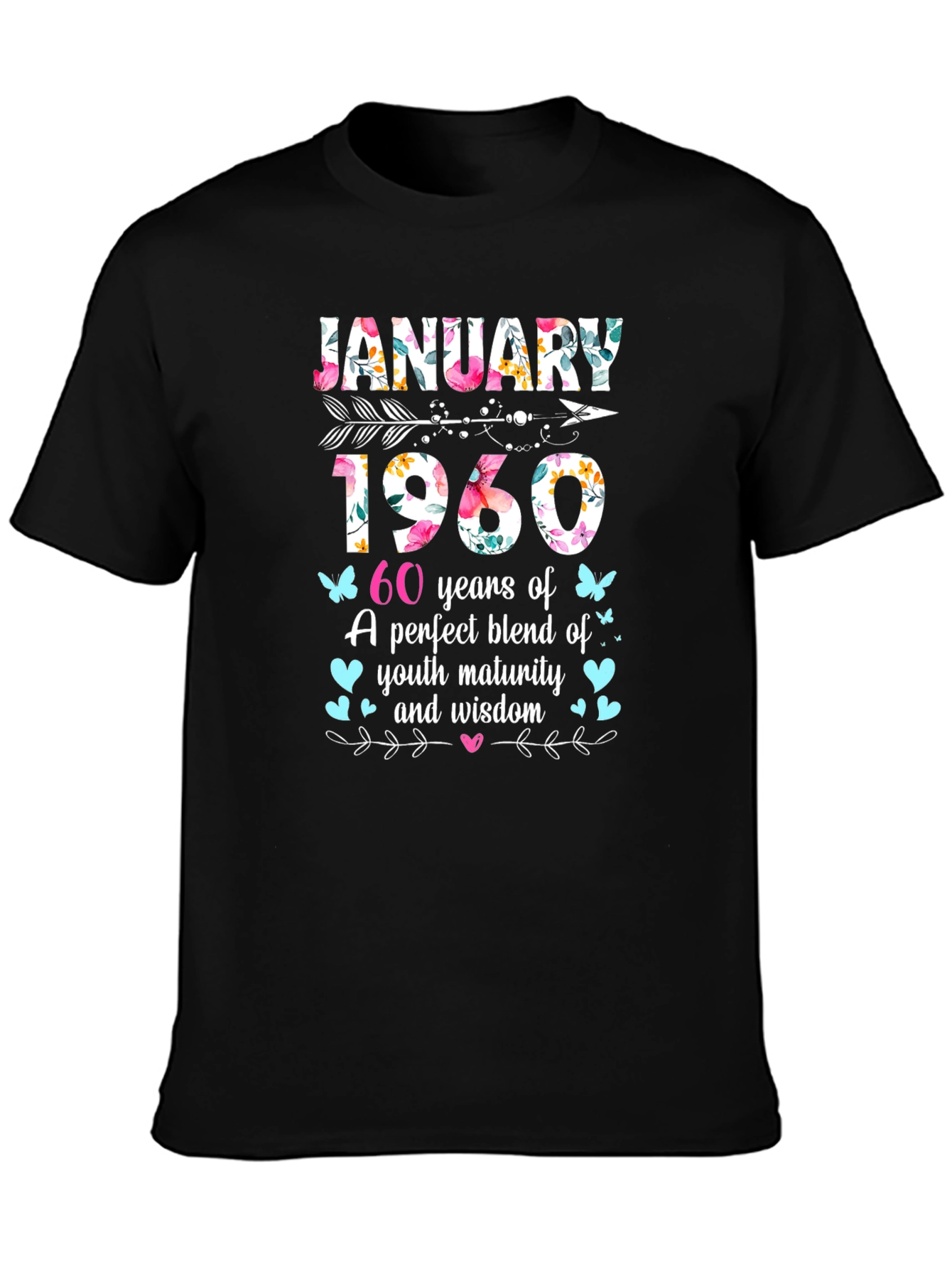 Black January 1960 60th Birthday T-Shirt view 3