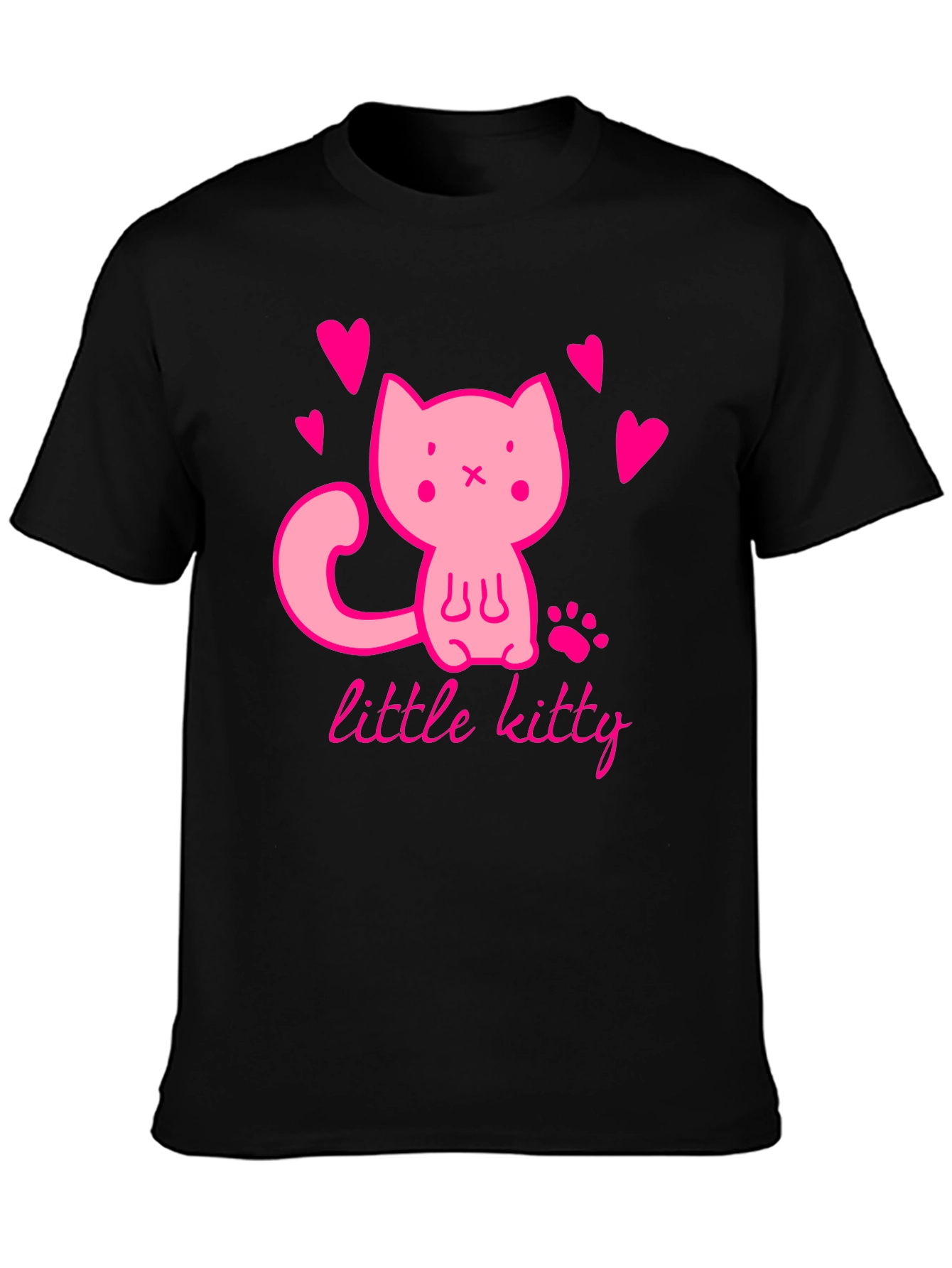 Black Cute Pink Kitten Black T-Shirt view 3