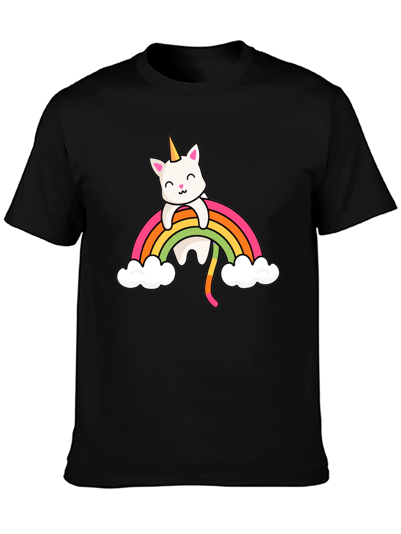 Black Unicorn Cat Rainbow T-Shirt view 3