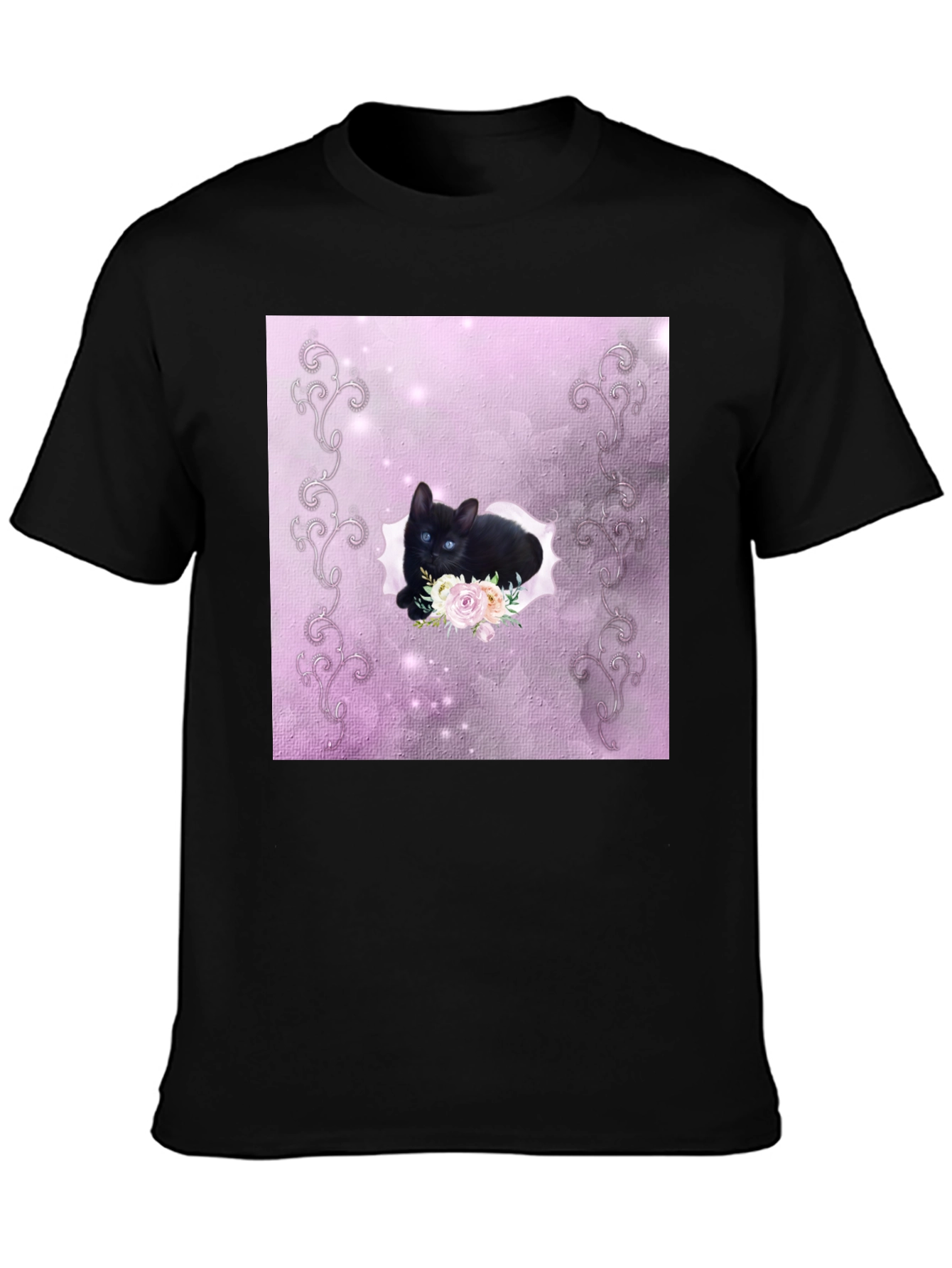 Black Black Kitten Floral T-Shirt view 3