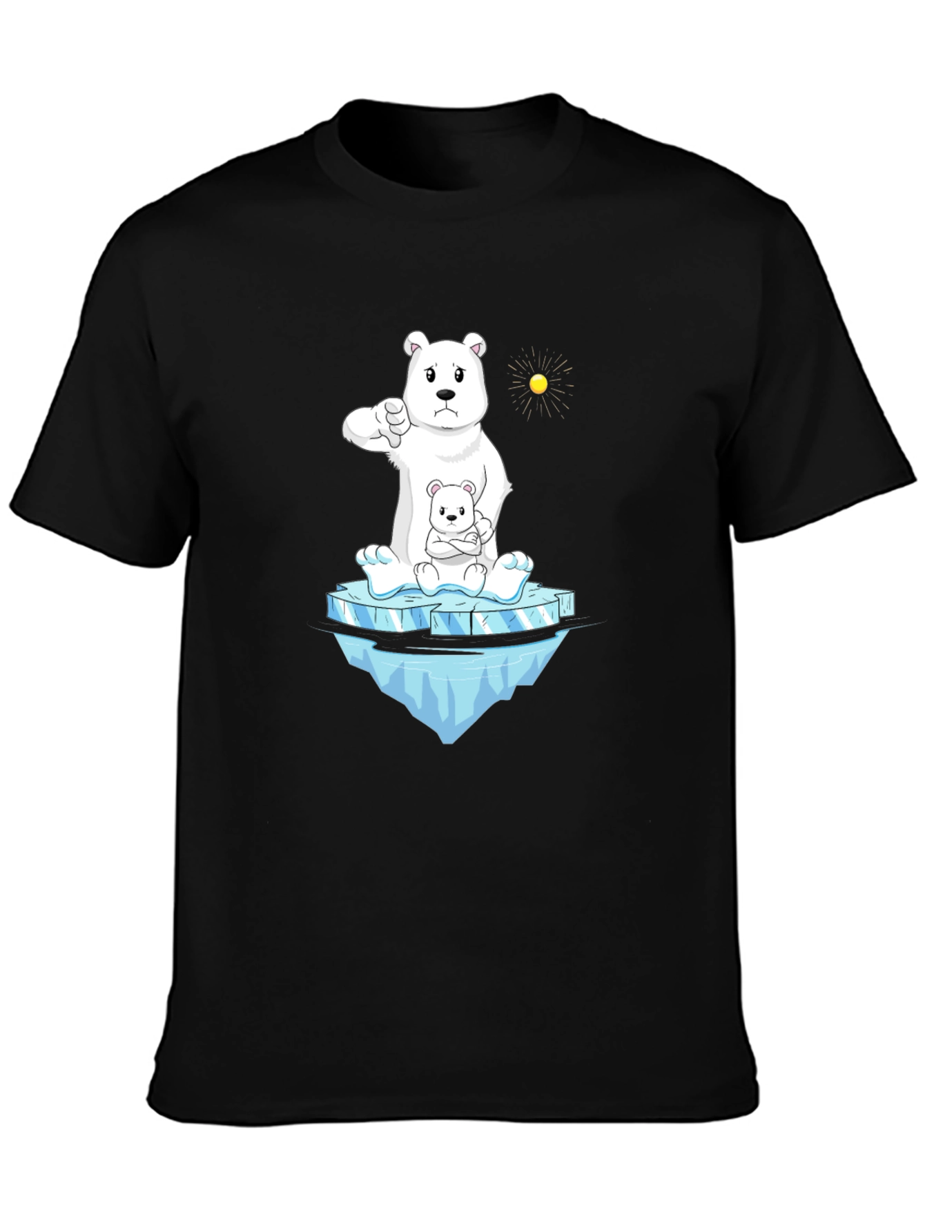 Black Polar Bear Cartoon Graphic Tee - Black view 3