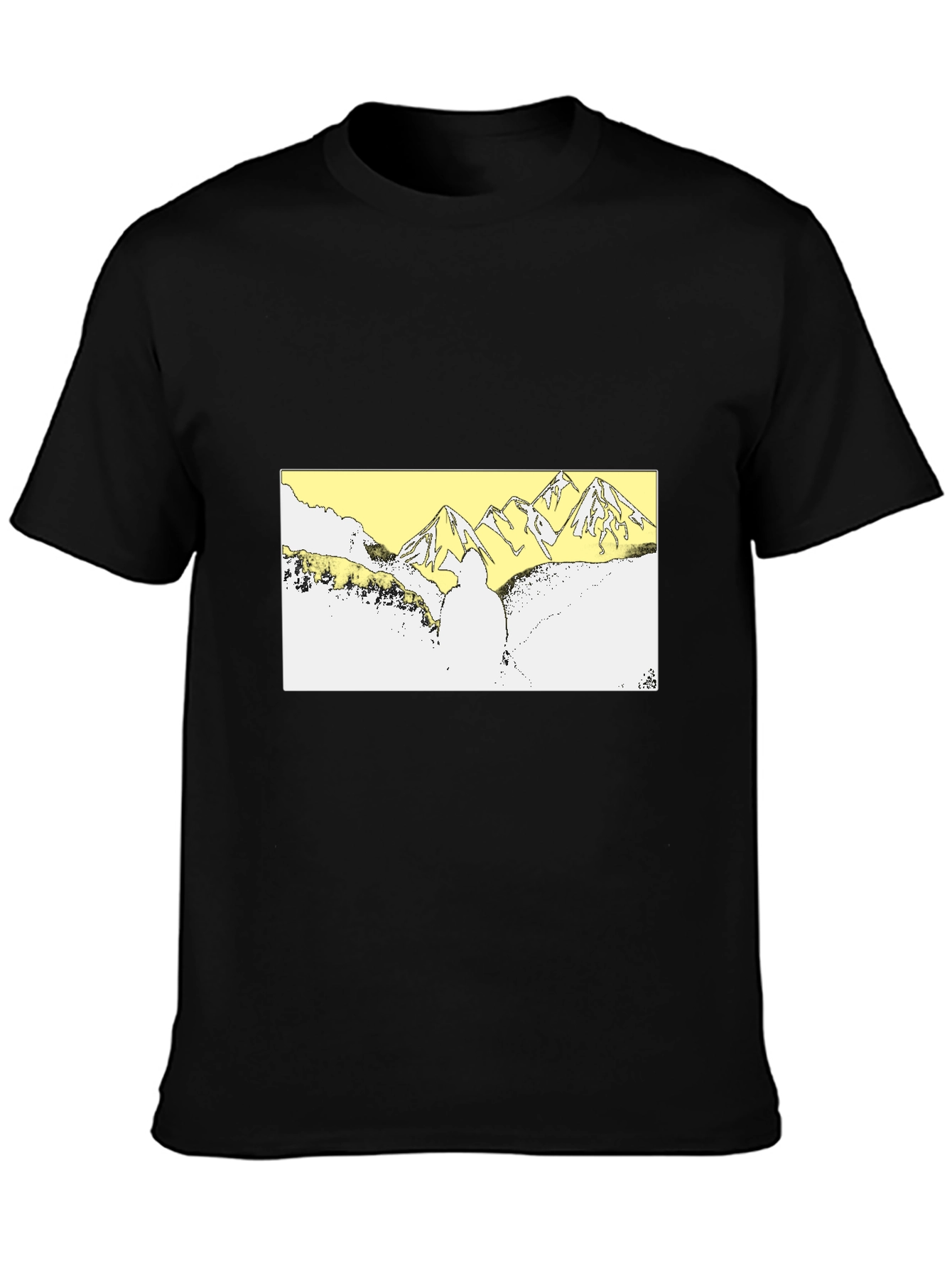 Black Black T-Shirt with Mountain Landscape Graphic view 3