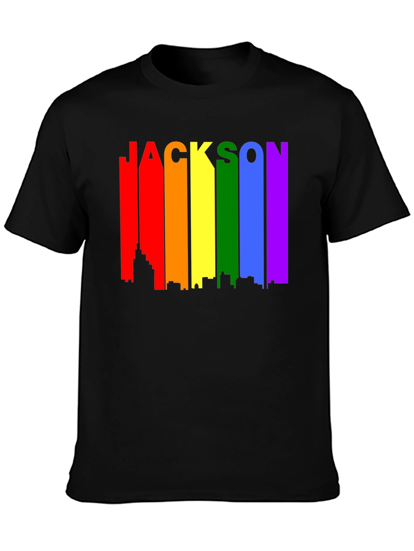 Black Jackson Rainbow Skyline Pride T-Shirt view 3
