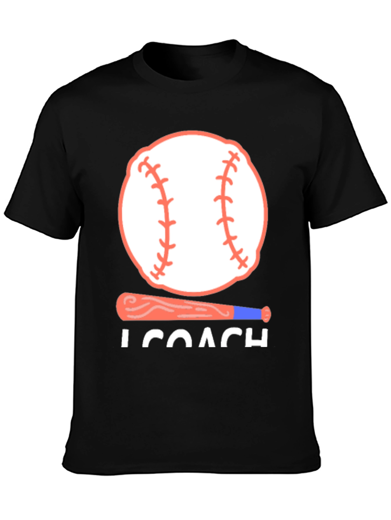 Baseball Coach T-Shirt - Baseball Bat and Ball Design - 3
