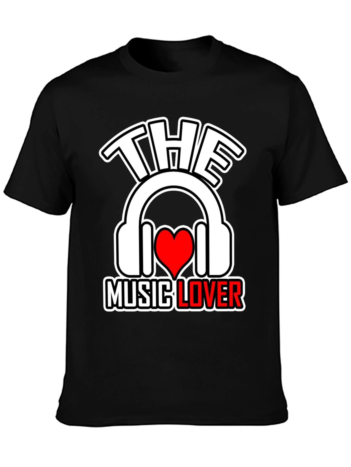 Black The Music Lover T-Shirt - Headphones & Heart view 3