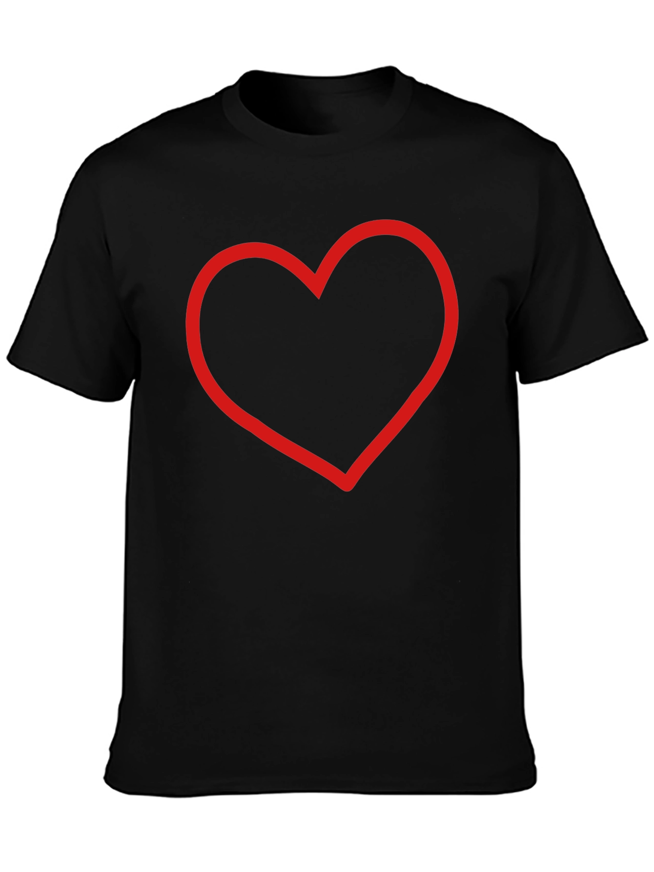 Black Red Heart Outline Black T-Shirt - Stylish & Simple view 3