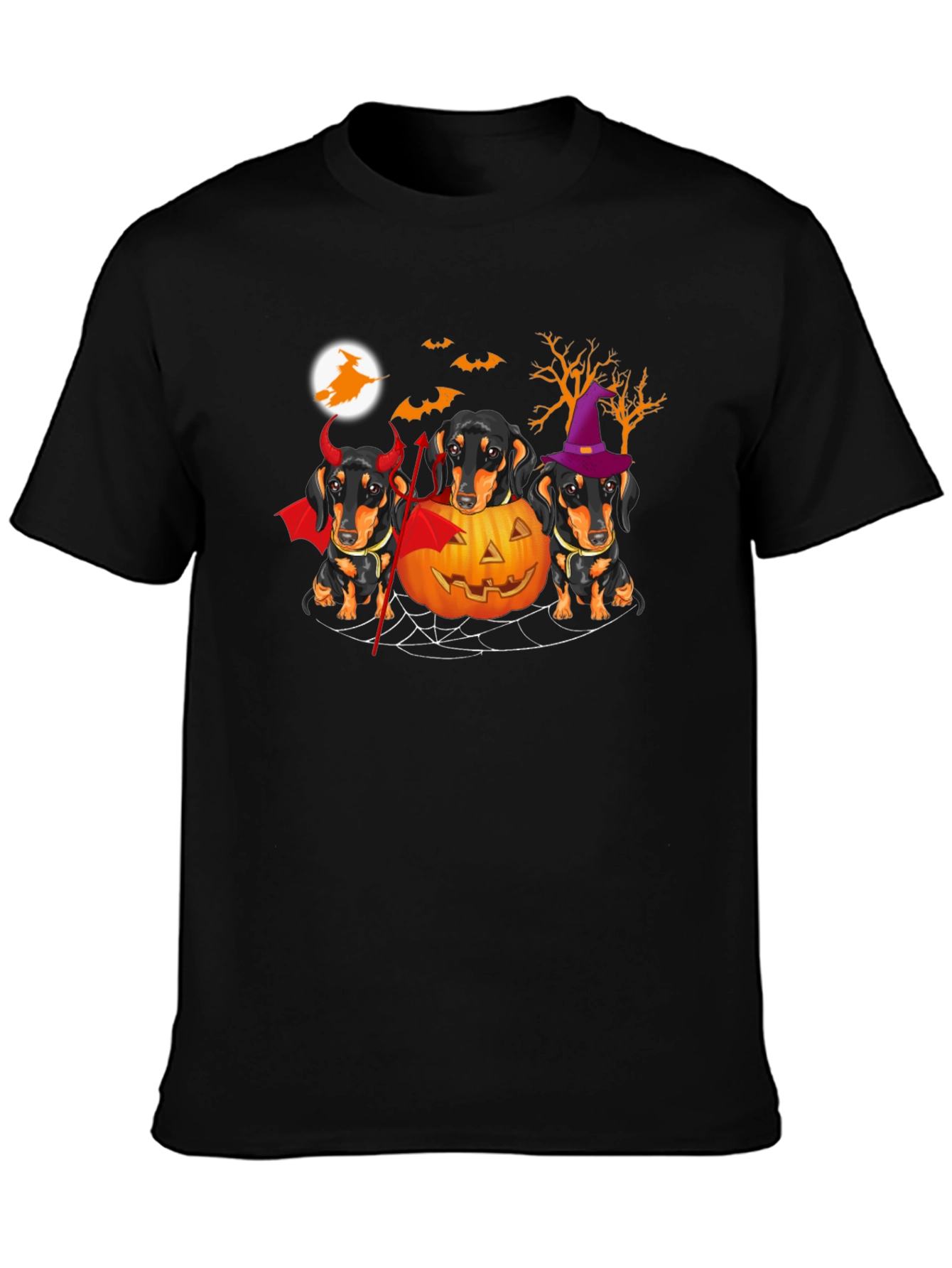 Black Halloween Dachshund T-Shirt view 3
