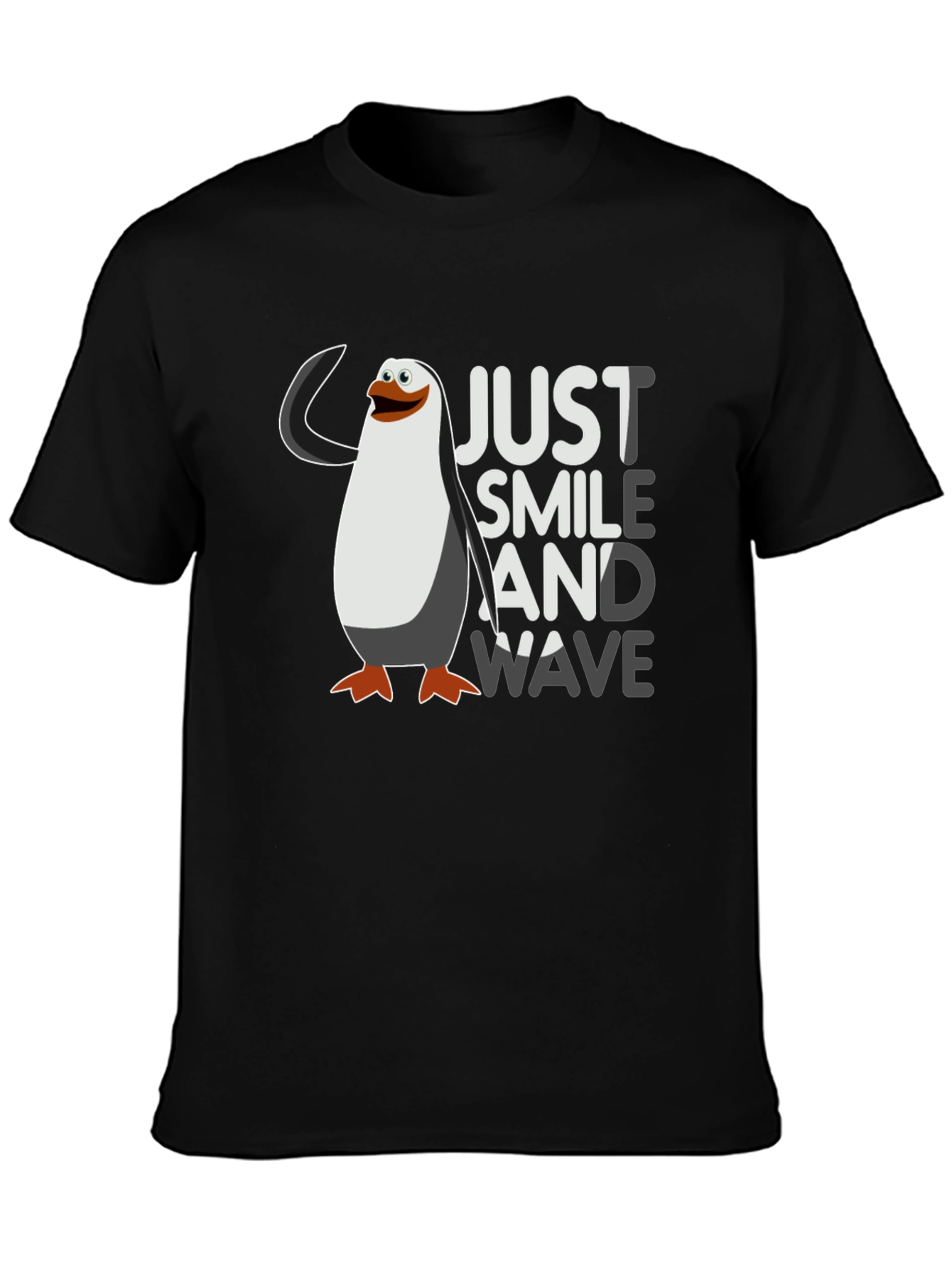 Black Just Smile and Wave Penguin T-Shirt view 3