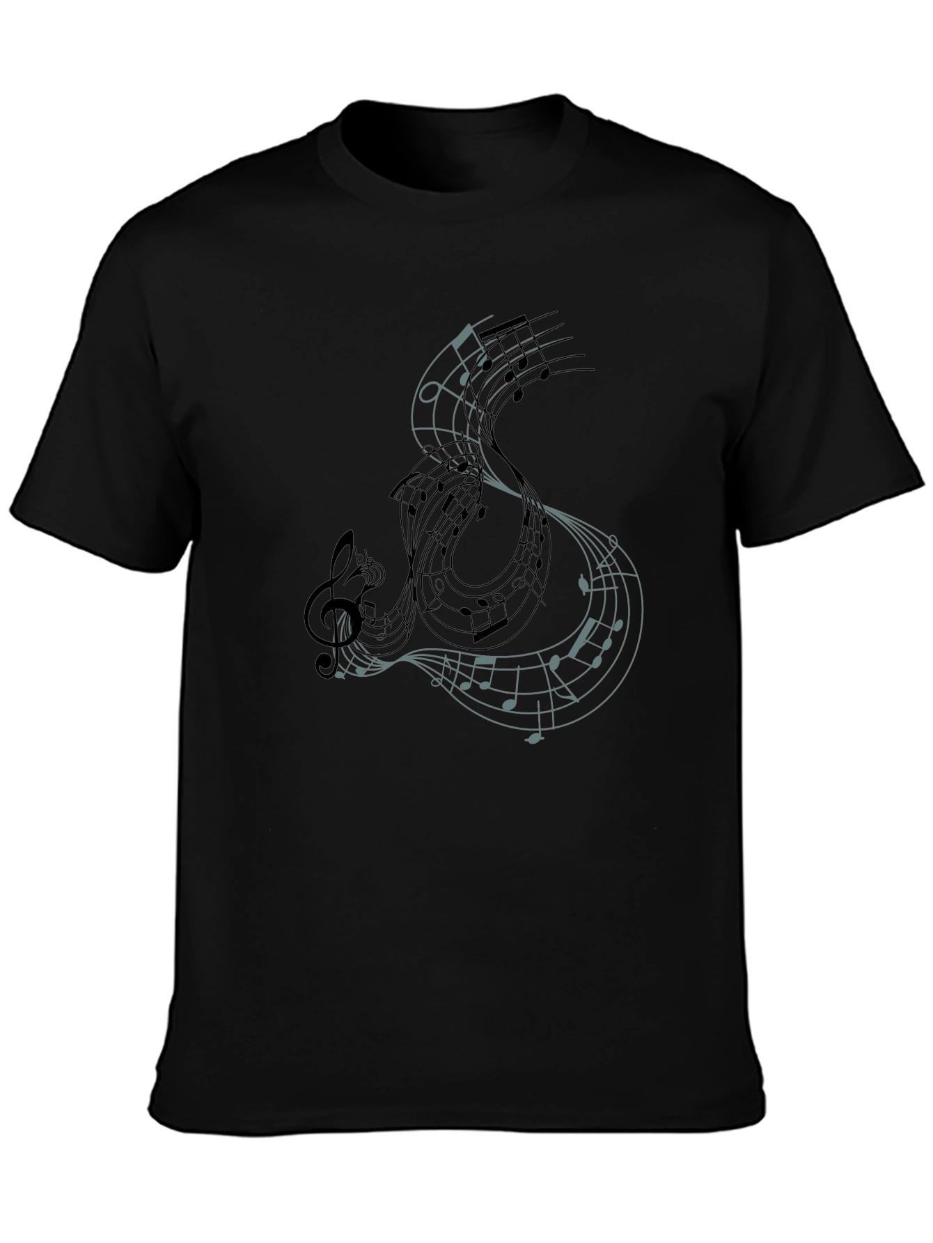 Black Musical Notes Graphic Tee - Black Cotton T-Shirt view 3