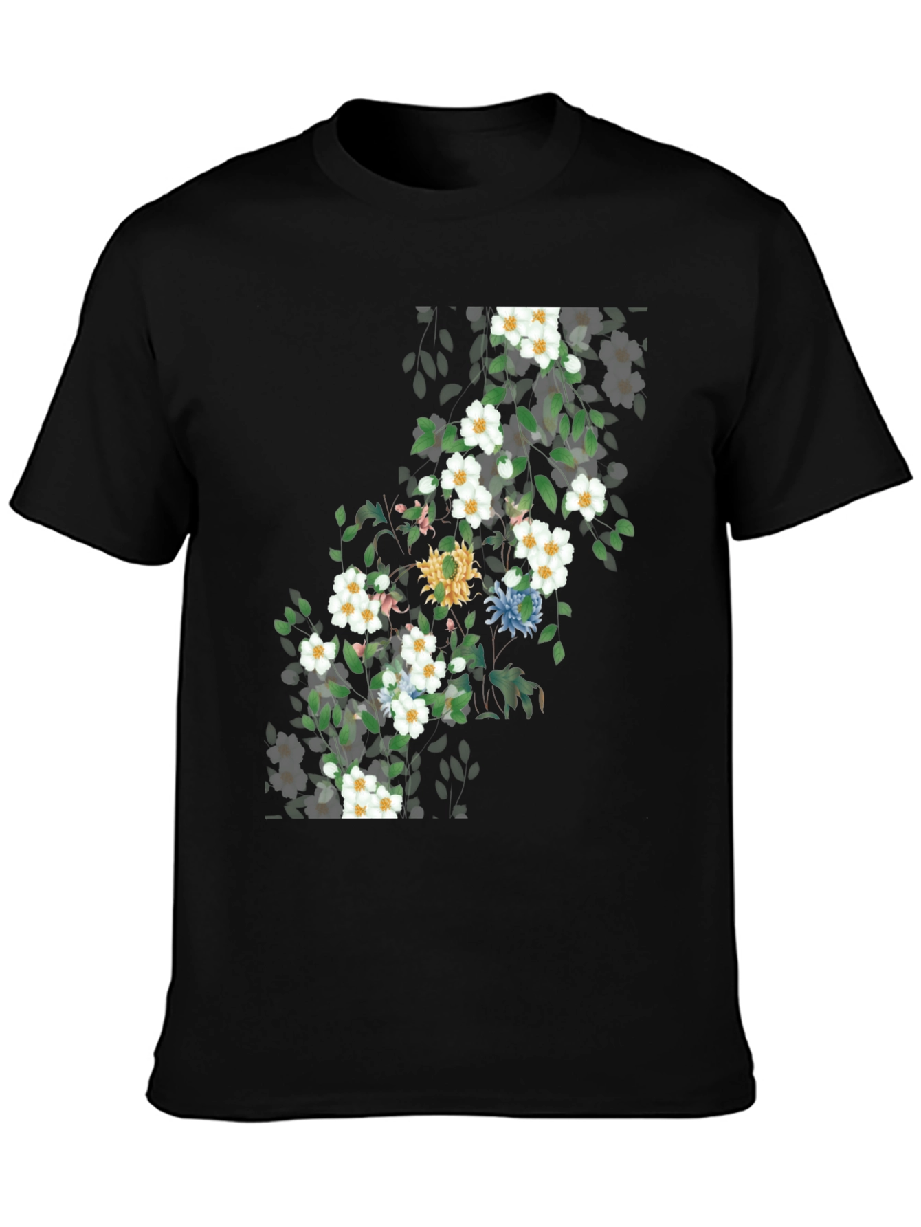 Black Floral Print T-Shirt - Nature Inspired Design view 3
