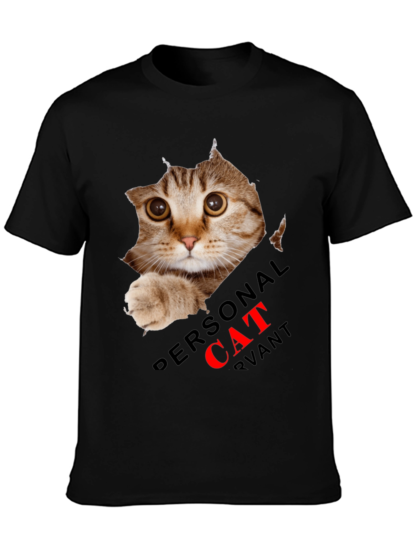 Black Personal Cat Servant Graphic Tee - Black Cotton Blend view 3