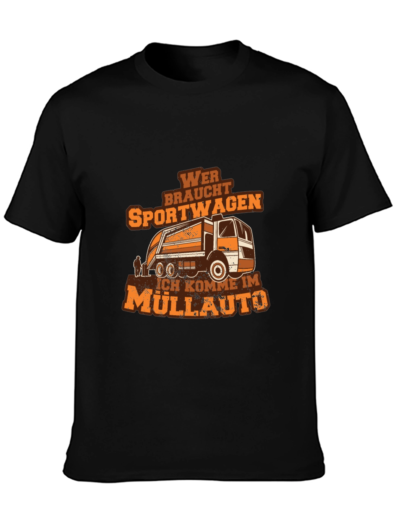 Black Funny Garbage Truck T-Shirt - Müllauto Design view 3