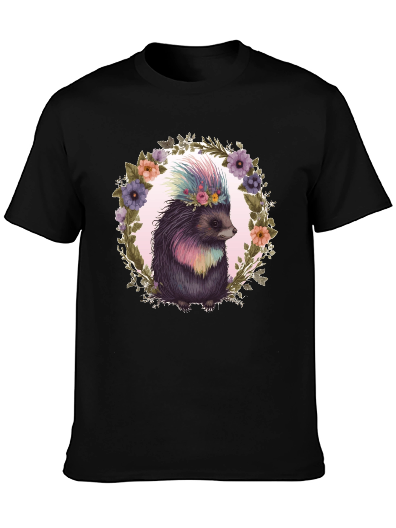 Black Floral Hedgehog Graphic Tee view 3