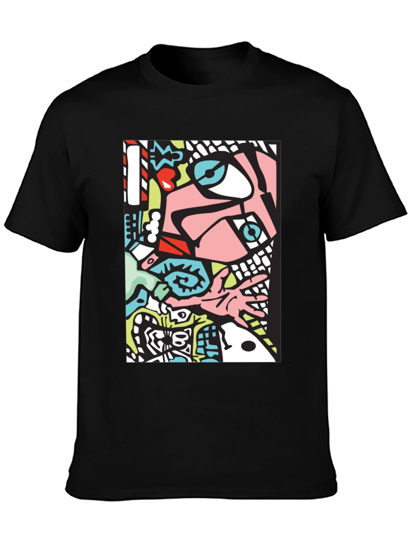 Black Abstract Graphic Print Black Crew Neck T-Shirt view 3