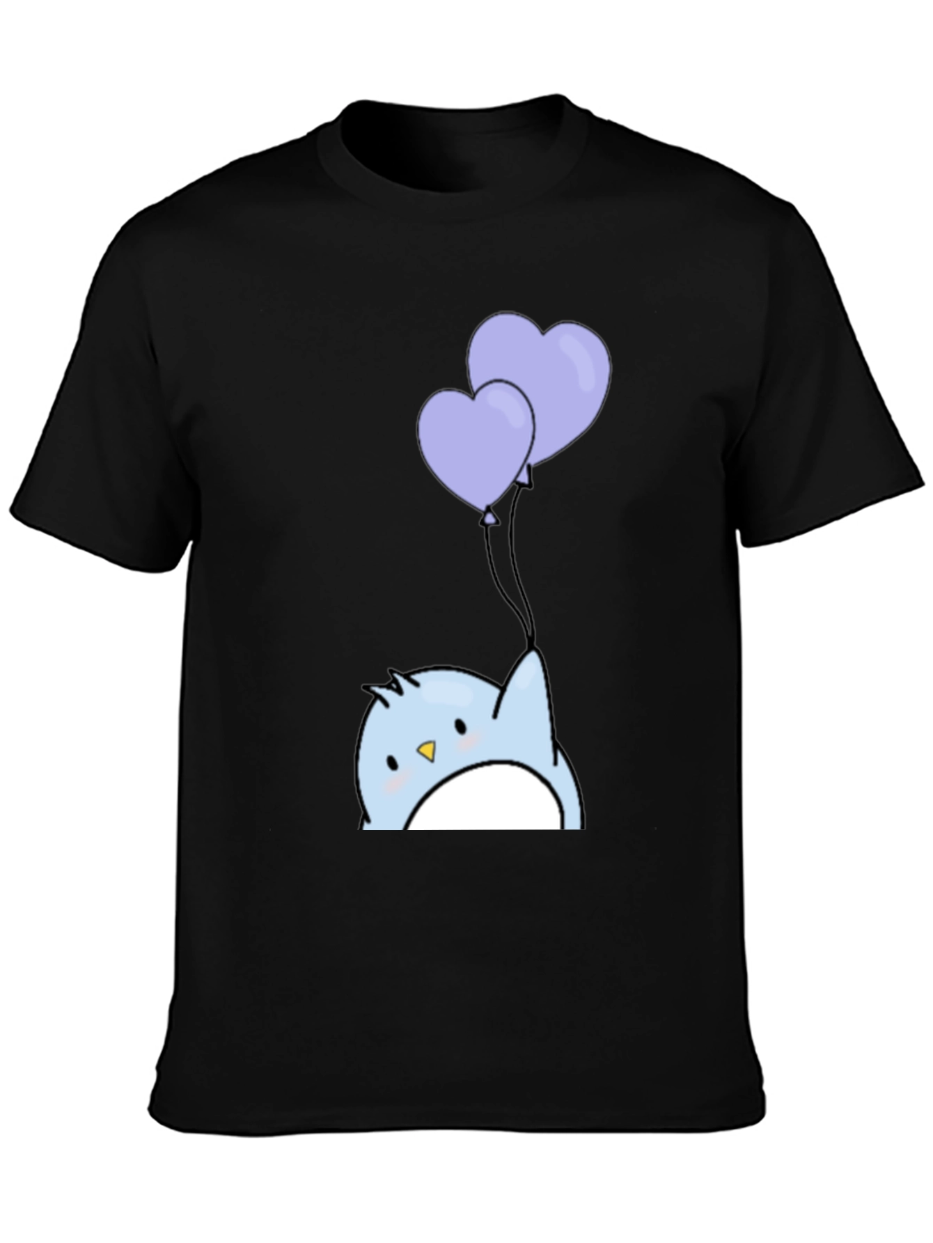 Black Cute Penguin Heart Balloons Graphic Tee - Black view 3