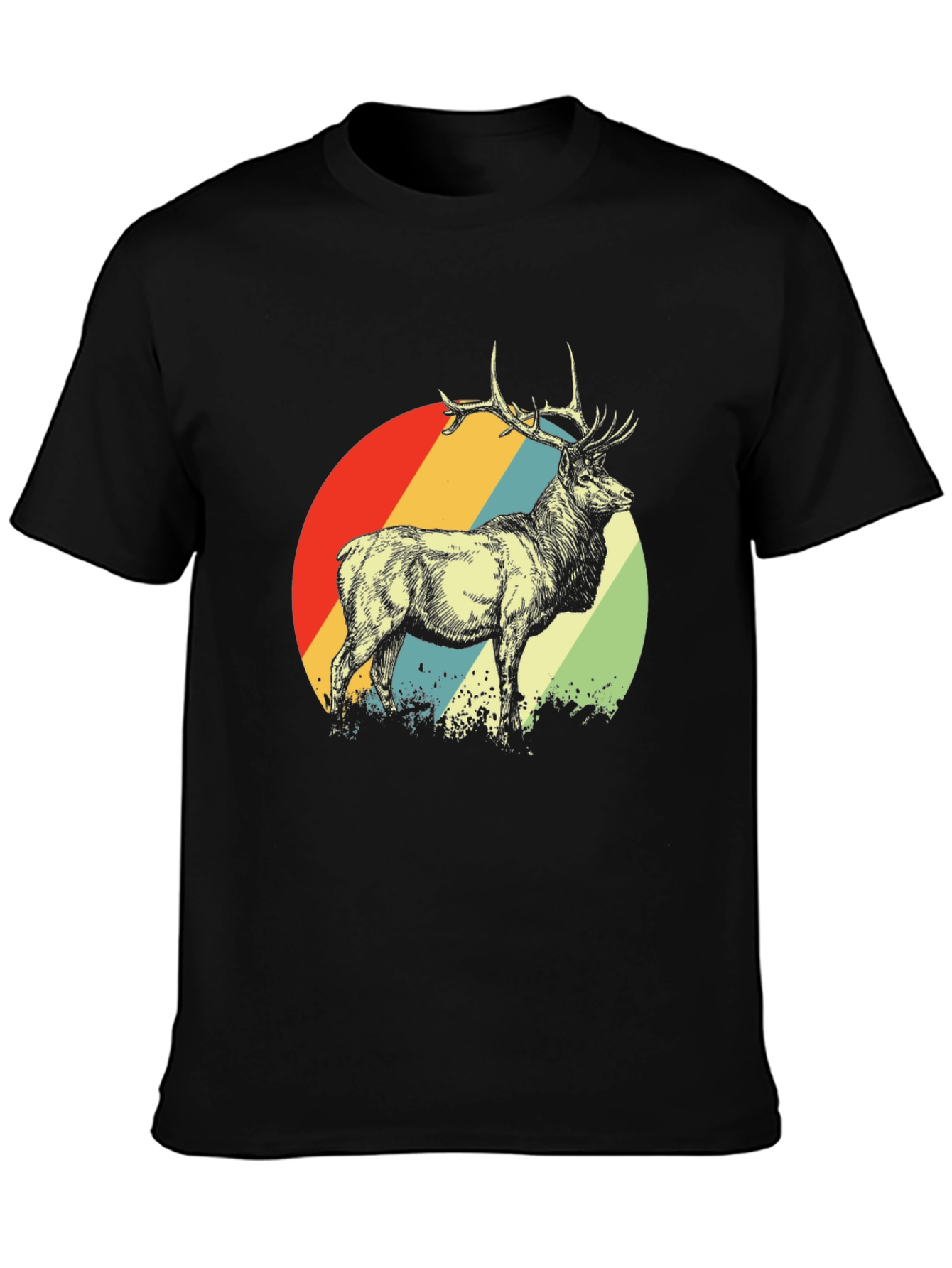 Black Retro Deer Graphic Tee - Men's Black T-Shirt view 3