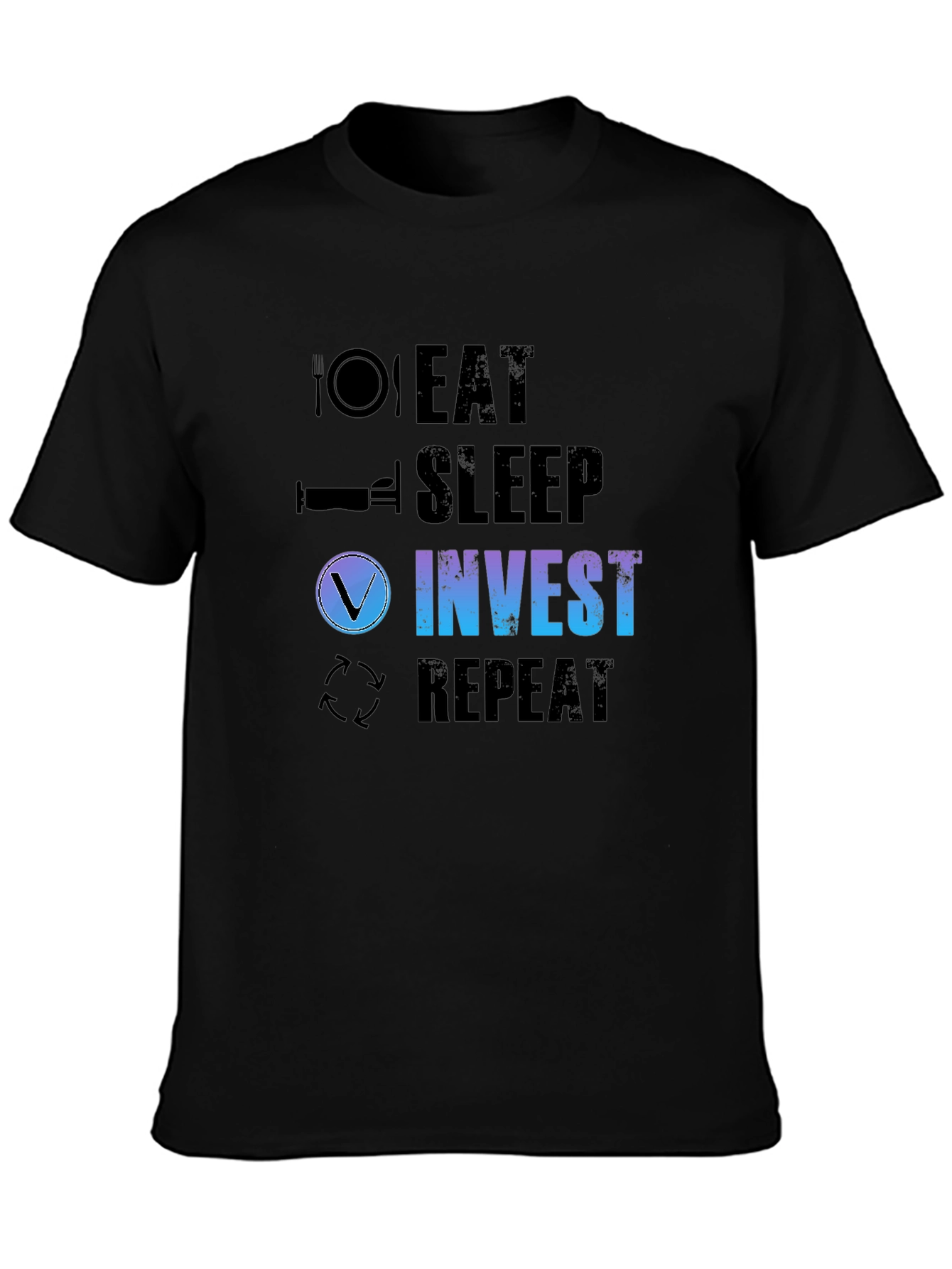 Black Eat Sleep Invest Repeat Black T-Shirt view 3