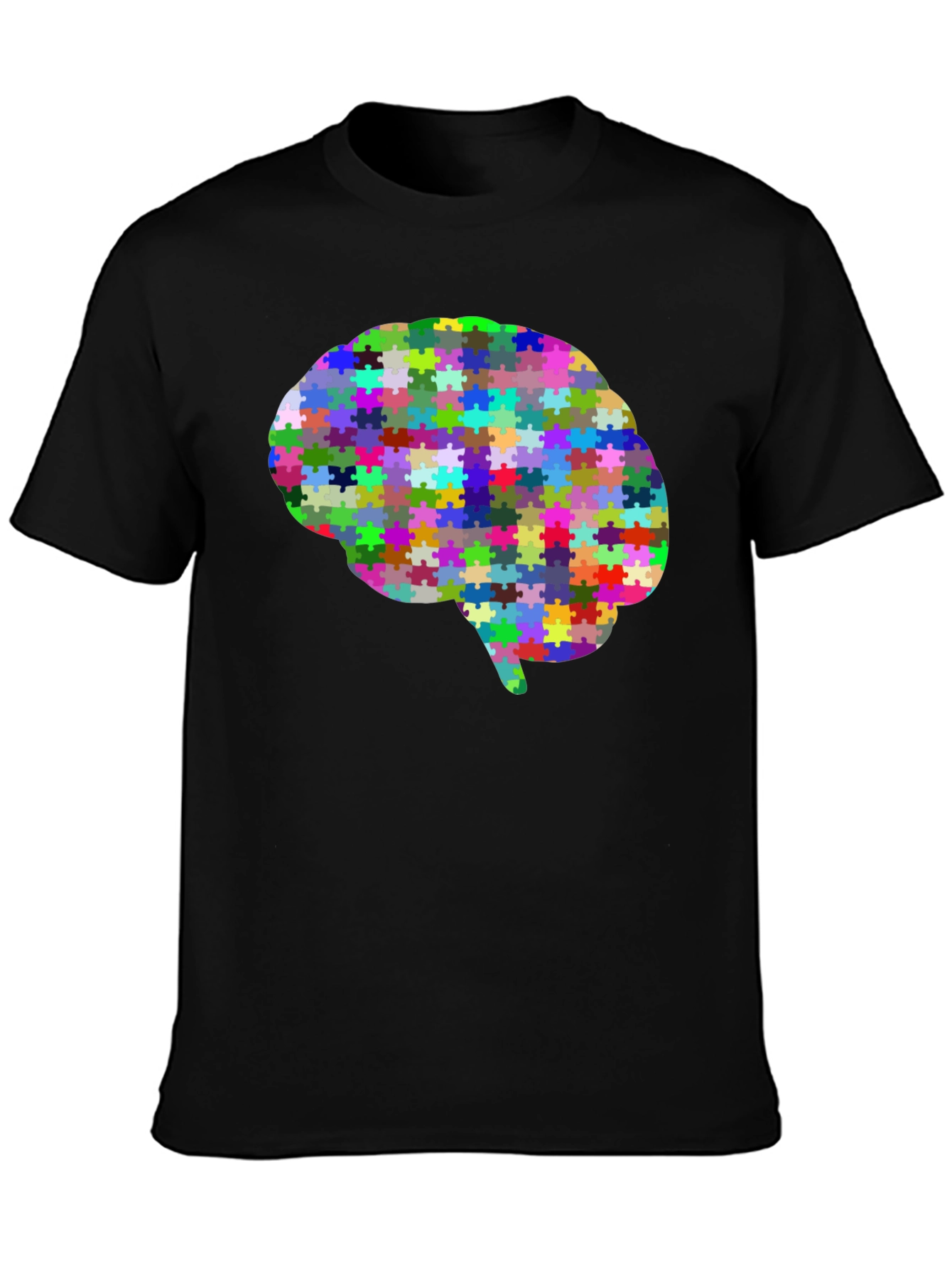 Black Brain Puzzle T-Shirt - Colorful Mind Tee view 3