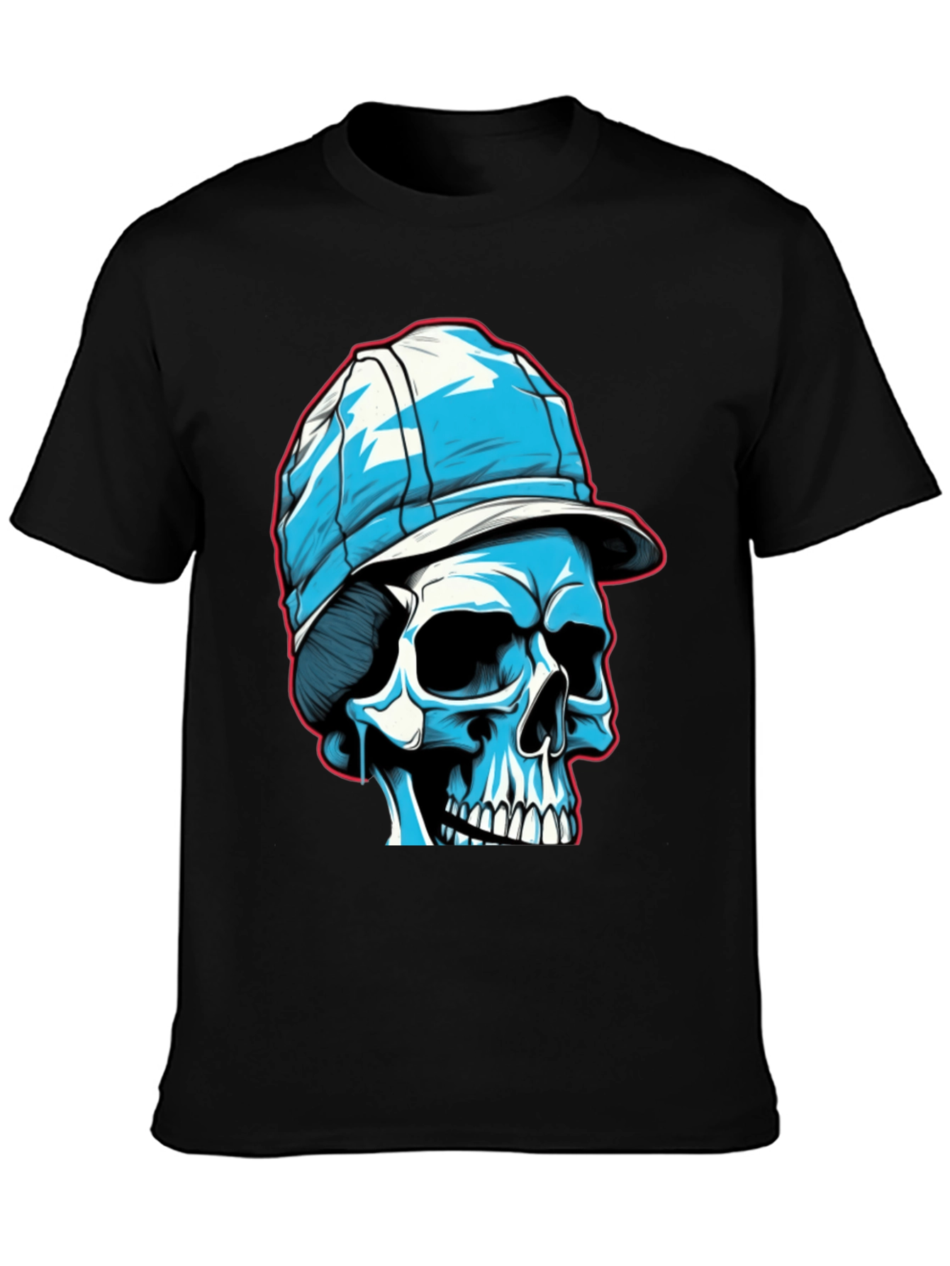 Black Skull in Cap Graphic Tee - Black Cotton Blend view 3